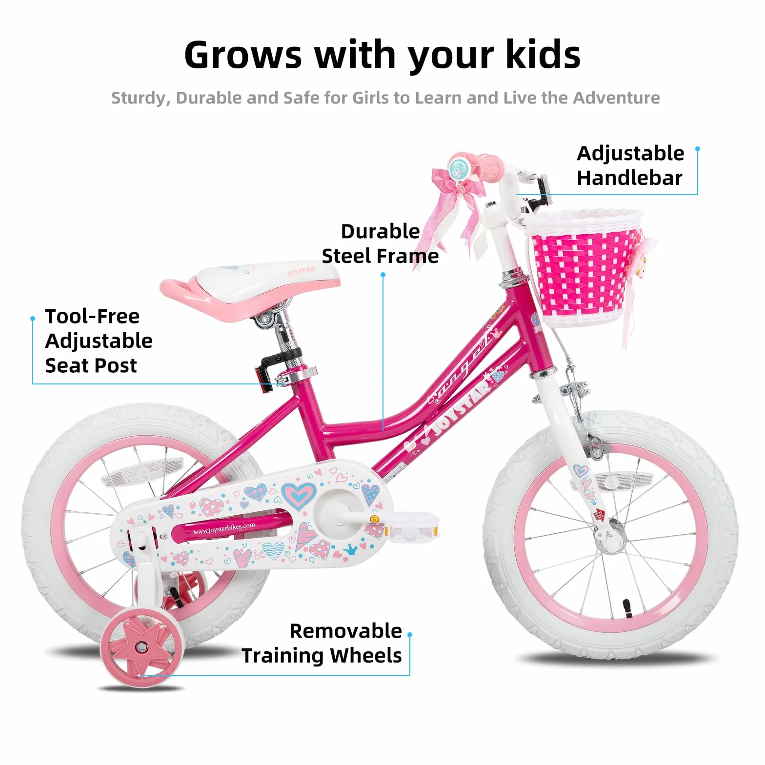 JOYSTAR Vélo Enfant 12-20 Pouces Filles 2-11 Ans avec Stabilisateur et Panier