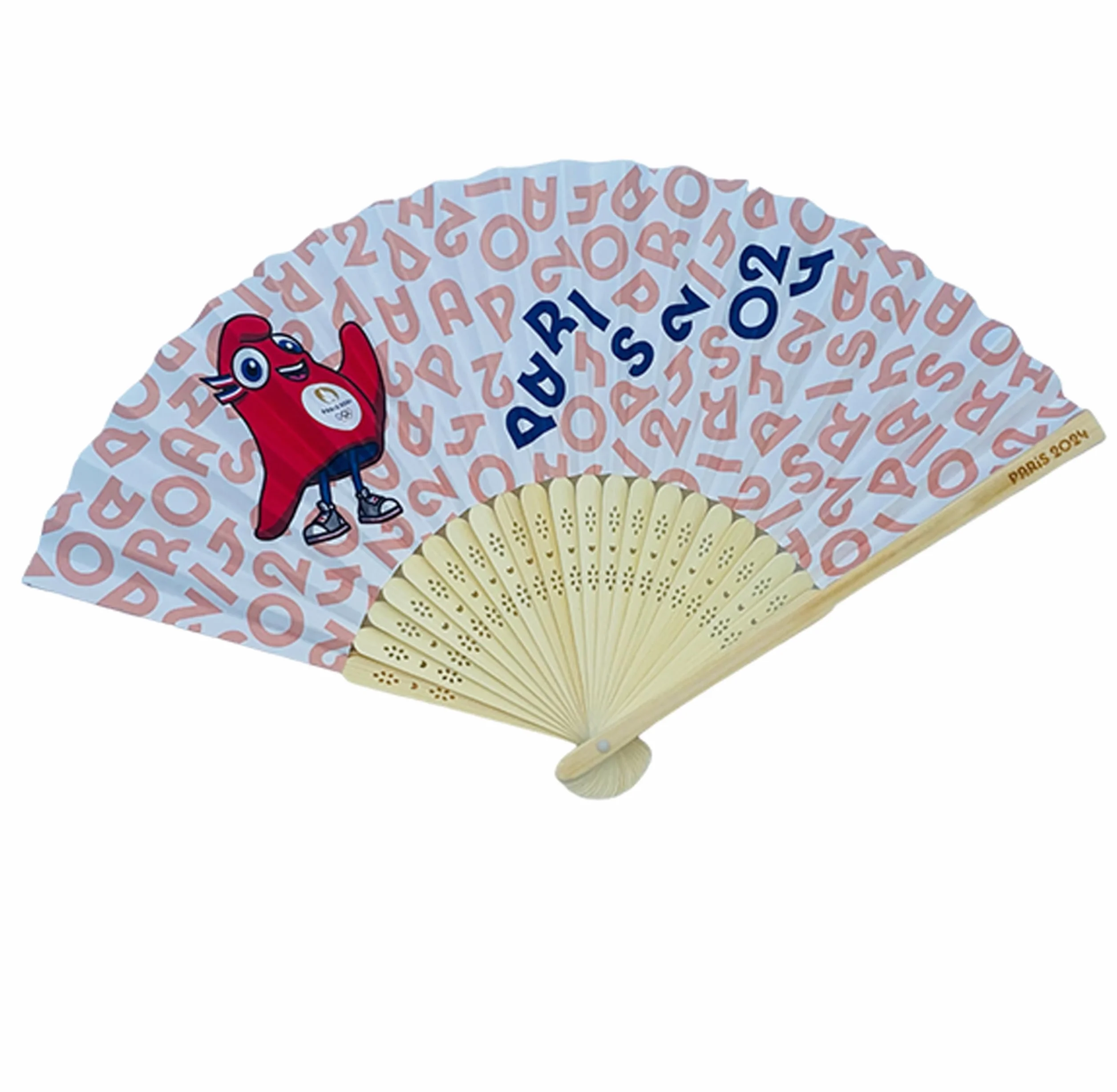 PARIS 2024 Eventail Mascotte en Bois JO Collection Officielle Jeux Olympiques