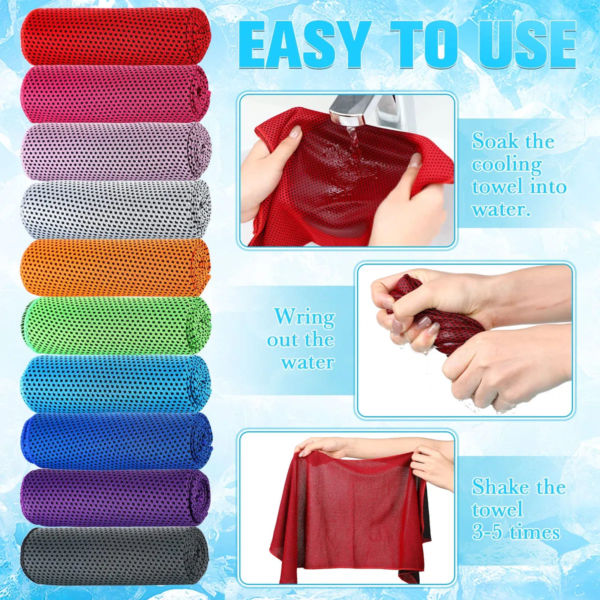 Maitys Lot de 500 serviettes rafraîchissantes en microfibre douce et respirante pour le cou et le visage, pour les athlètes par temps chaud, la gym, le yoga, l'entraînement