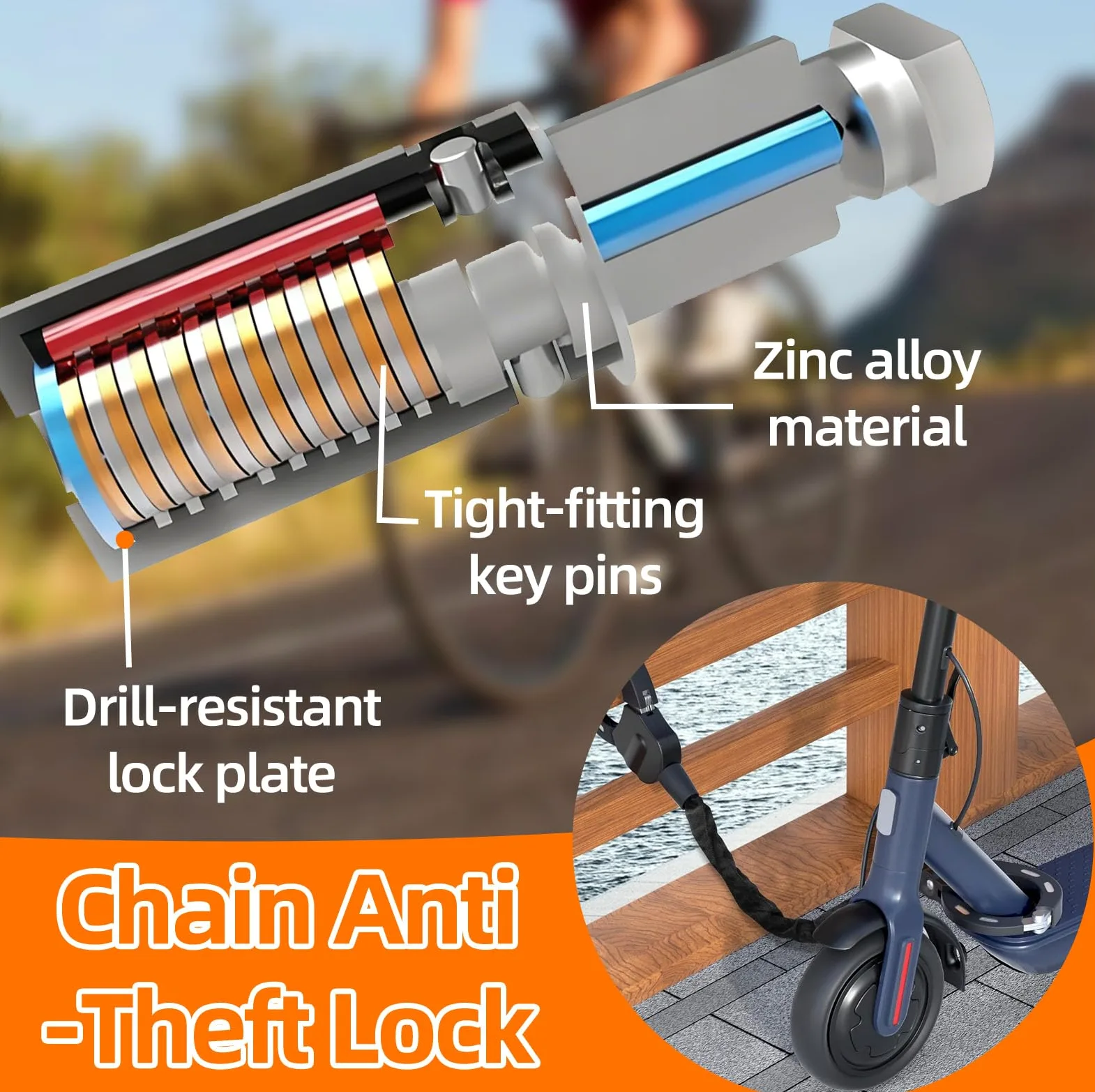 Antivol Trottinette Electrique avec 3 Clés, Cadenas Velo Sécurité 90 cm, Chaînes Scooters Robuste 8 mm, Verrouillage Menotte pour Poussettes, Scooter, Vélos, Motos, Portail, Clôture