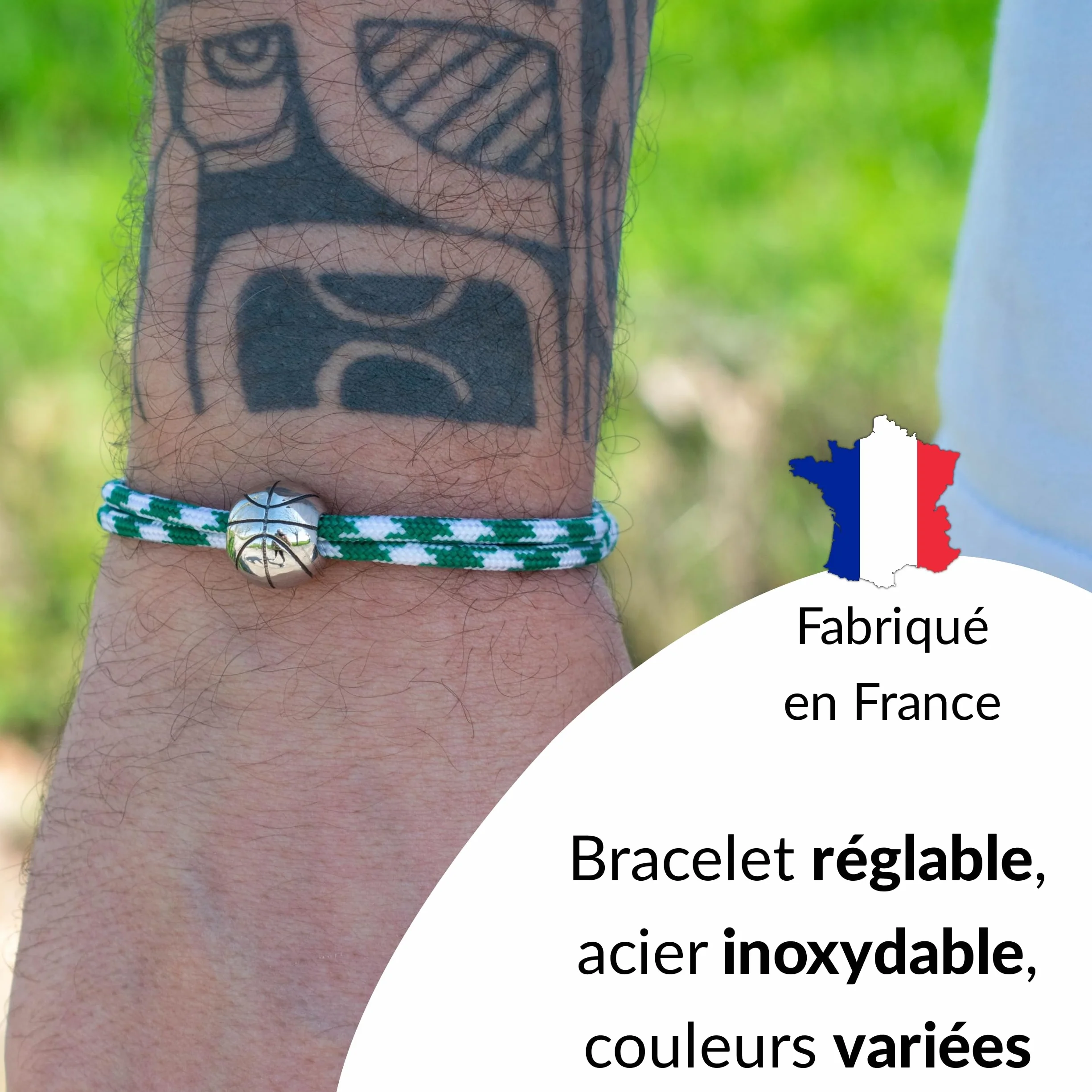 Bracelet Basketball réglable acier inoxydable - Bijou sport homme femme
