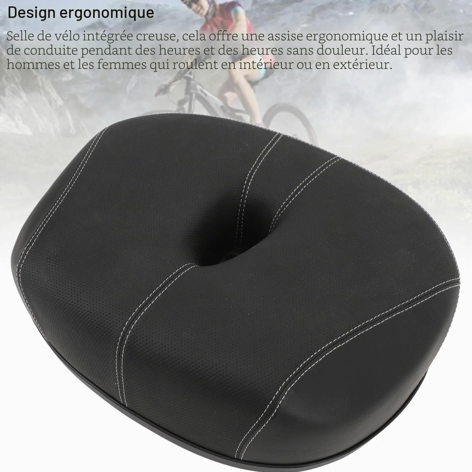 BuyWeek Selle de Vélo sans Nez, Selle Velo Confortable Amortisseur Épaississement Coussin de Siège Creux Respirant pour VTT Vélo de Route (Noir)