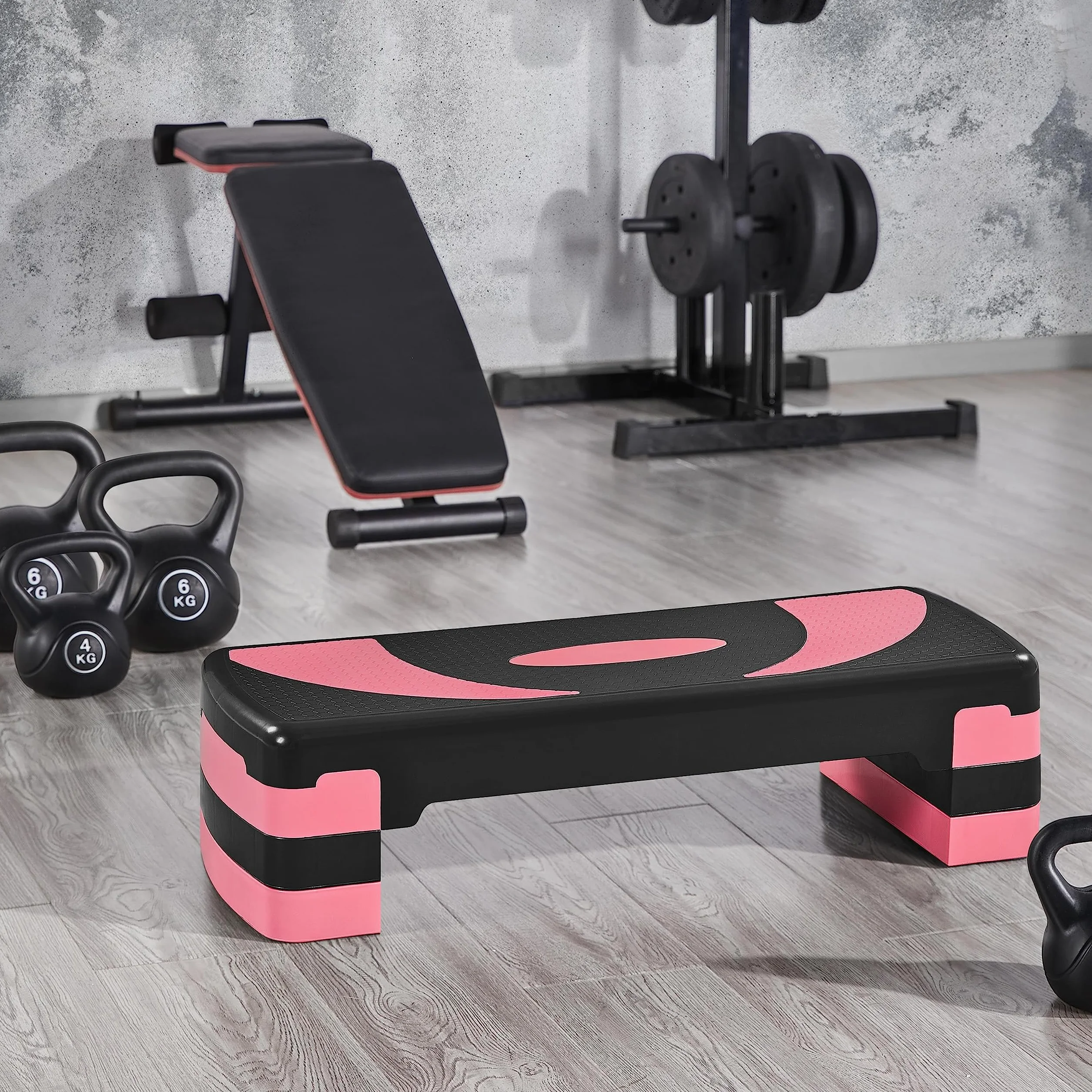 Stepper de Fitness Abician 79,5 x 30 x 20cm Réglable 3 Hauteurs Rose