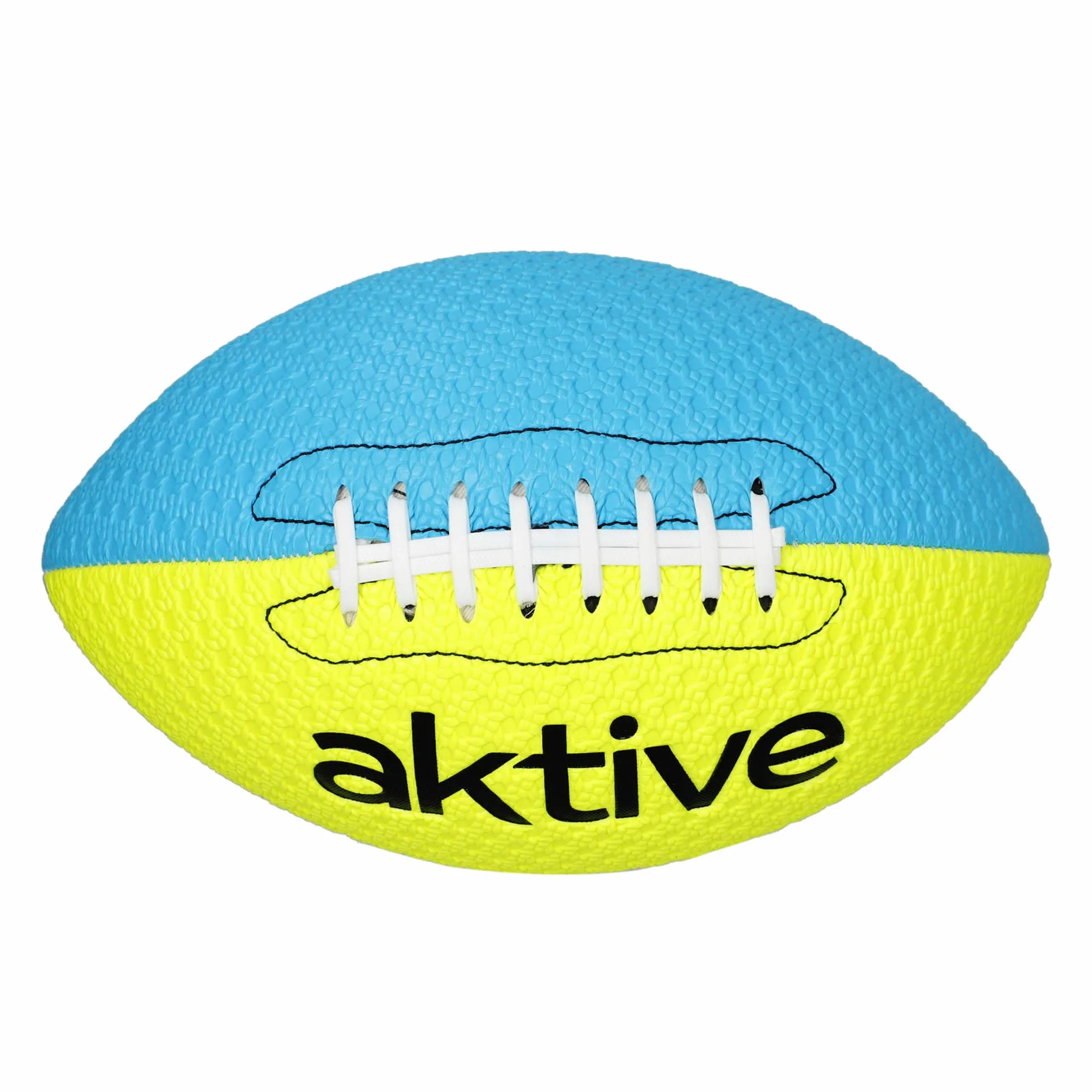 AKTIVE Ballon de Rugby PVC Taille 5 22 cm Jaune Fluo Bleu Entraînement Plein air