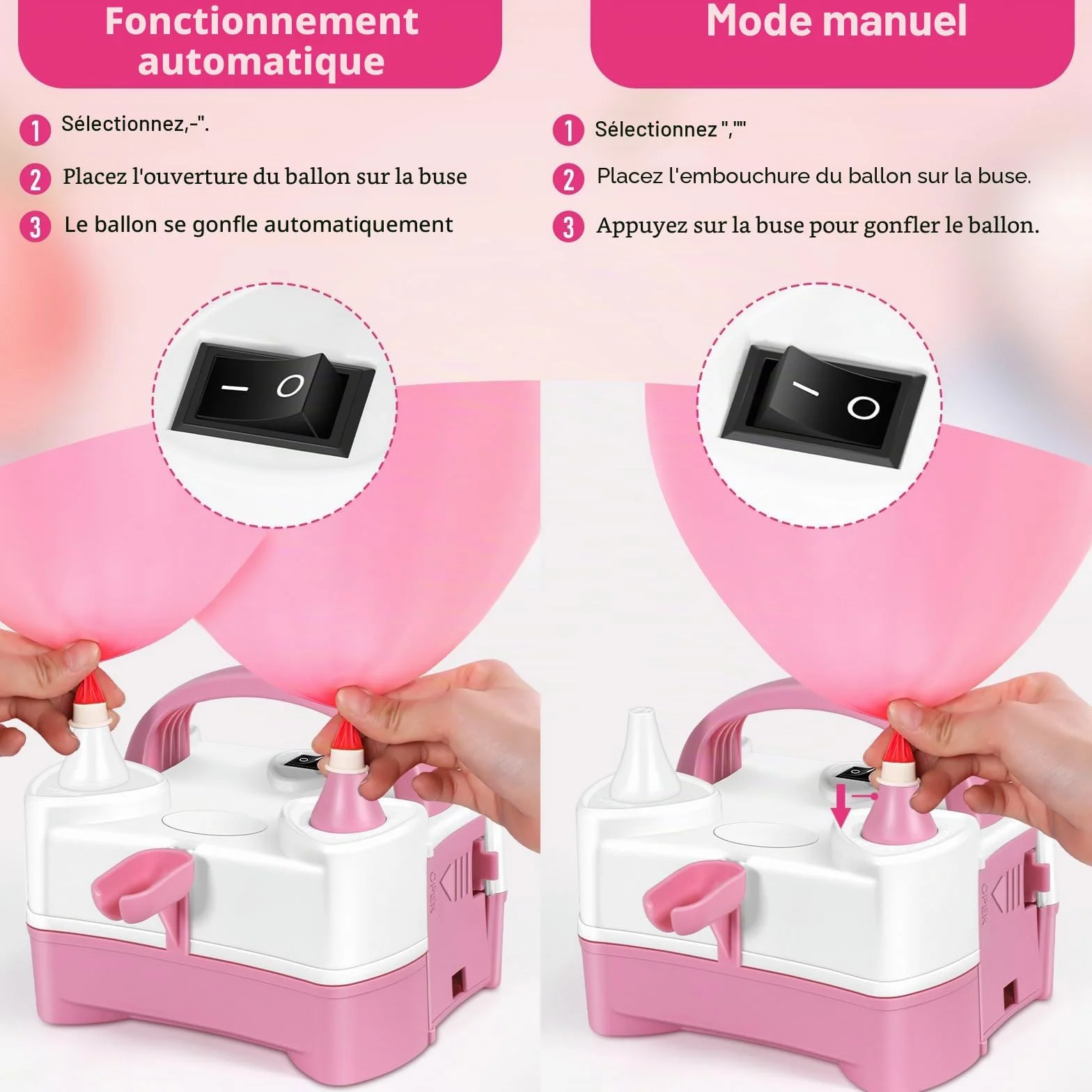 HELESIN Pompe à Ballons Électrique, Gonfleur Ballon Portable avec 4 Accessoires, Double Buse