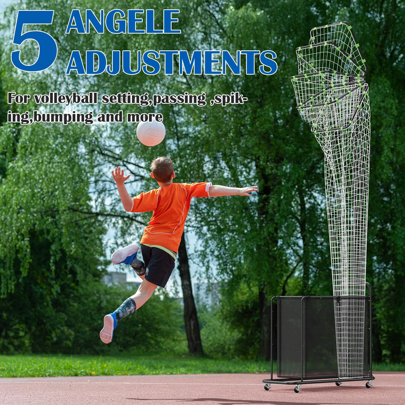 Filet d'Entraînement de Passeur Volley-Ball avec Roues – Système Réglable en Hauteur (1,75m-2,85m) et Angle