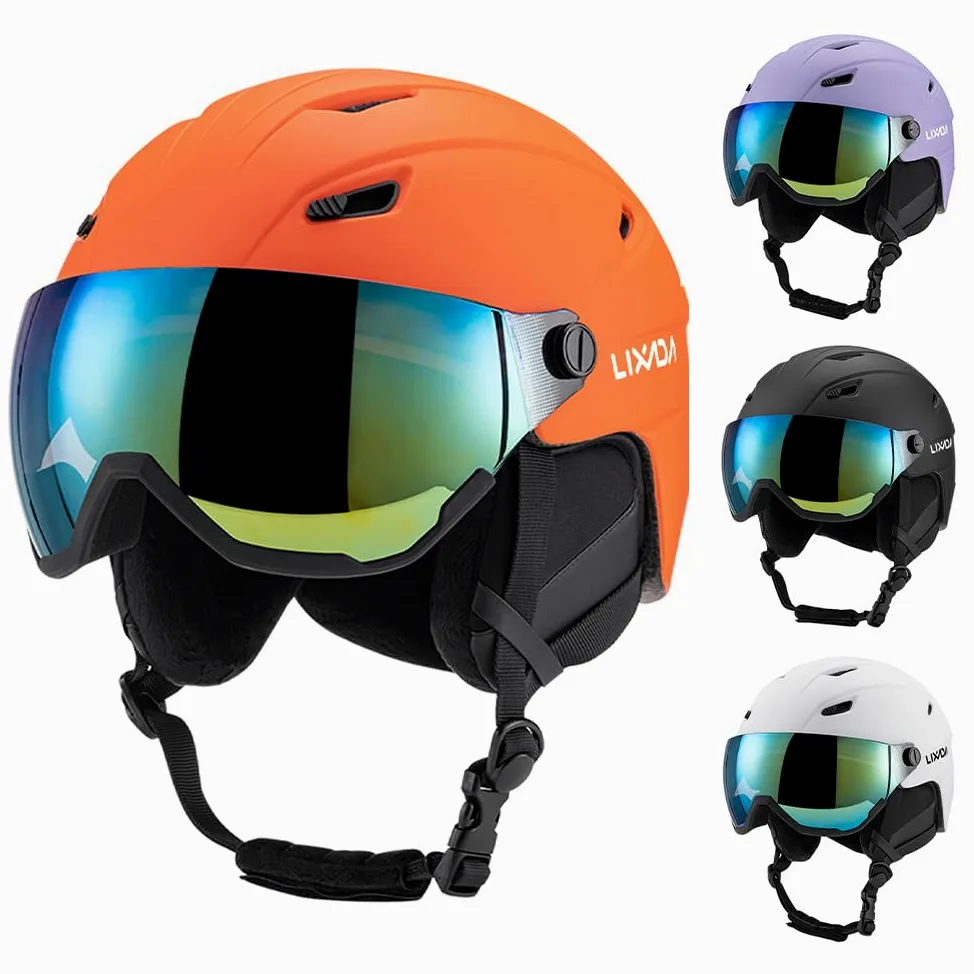 Casque de Snowboard Réglable pour Homme et Femme, Casque de Ski Résistant aux Chocs avec Lunettes, Idéal pour Les Amateurs Sports d'hiver, Matériau PC EPS, Noir/Blanc/Orange/Violet