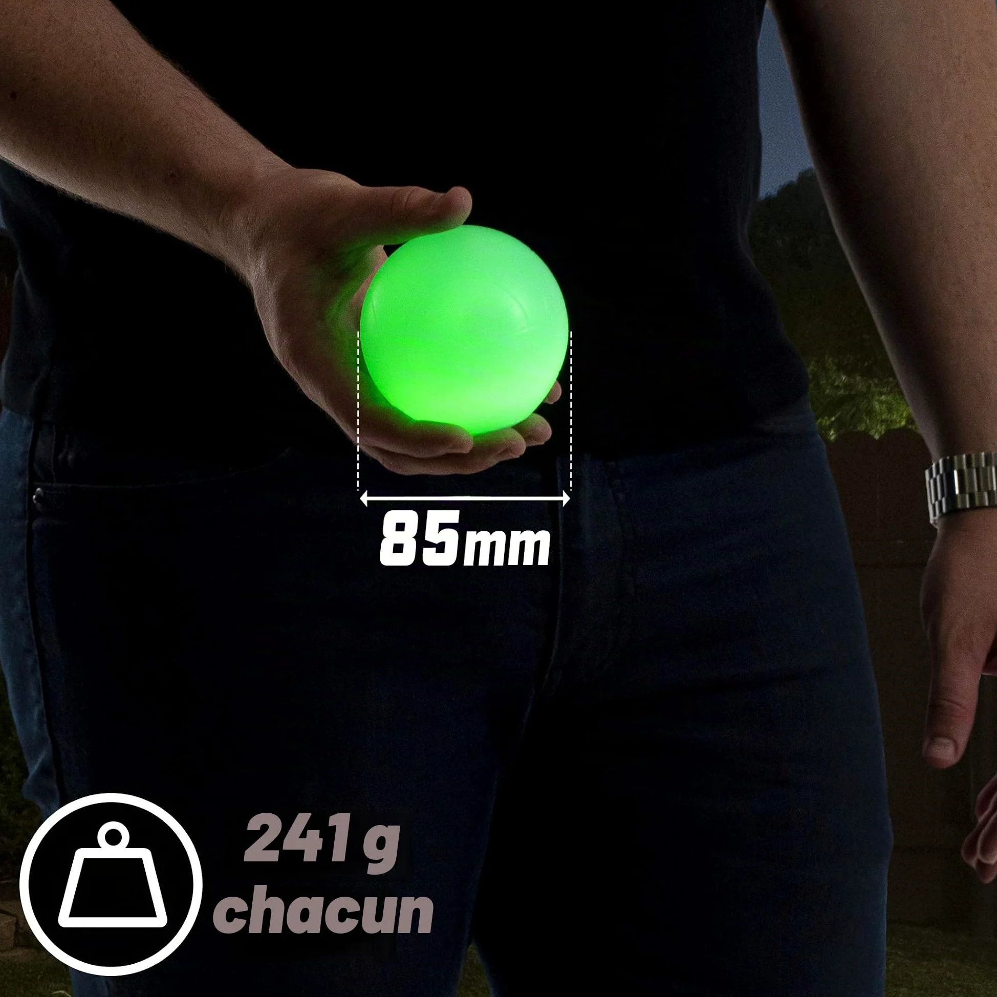 GoSports Jeu de Boules de pétanque LED – Comprend 8 Boules Lumineuses de pétanque, Pallino, étui et Corde à mesurer – Choisissez 85 mm ou 100 mm