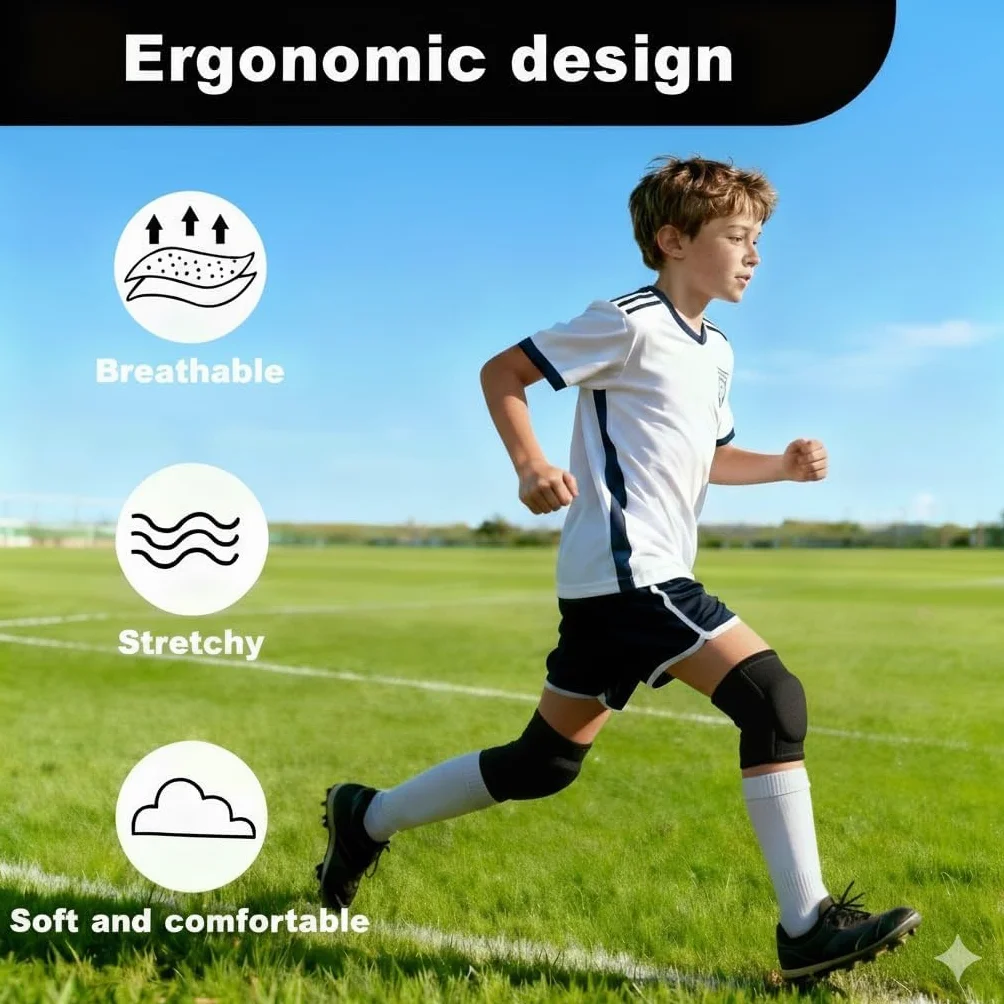 Genouillères de protection élastiques S, genouillère danse confortable, sport antichoc rembourrée pour enfants yoga course fitness football