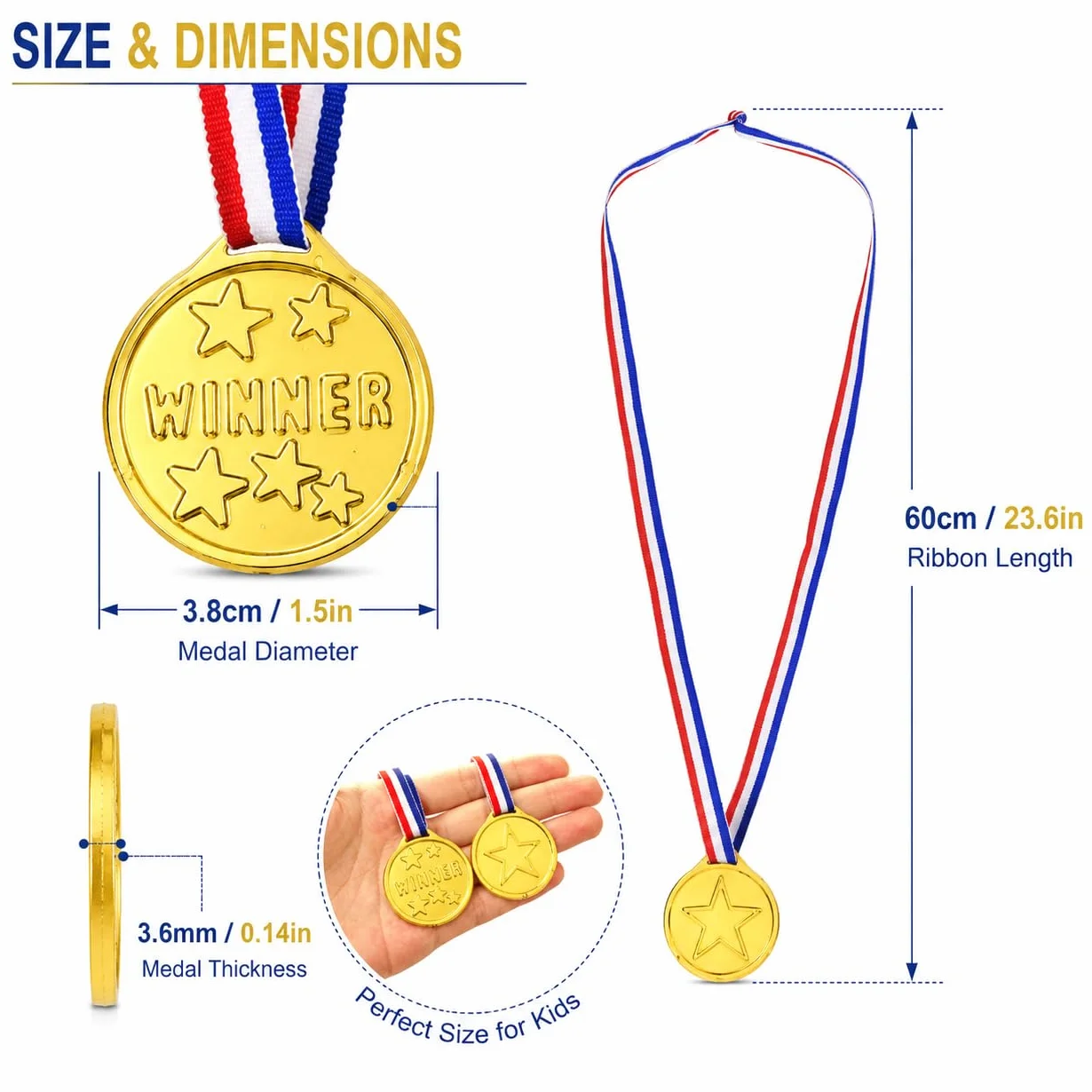 30 Médailles Enfant Dorées avec Rubans, Trophées, Médaille Personnalisable pour Récompenses Sportives, Événements Scolaires Et Jeux Enfants, Porte Médaille Plastique De Qualité
