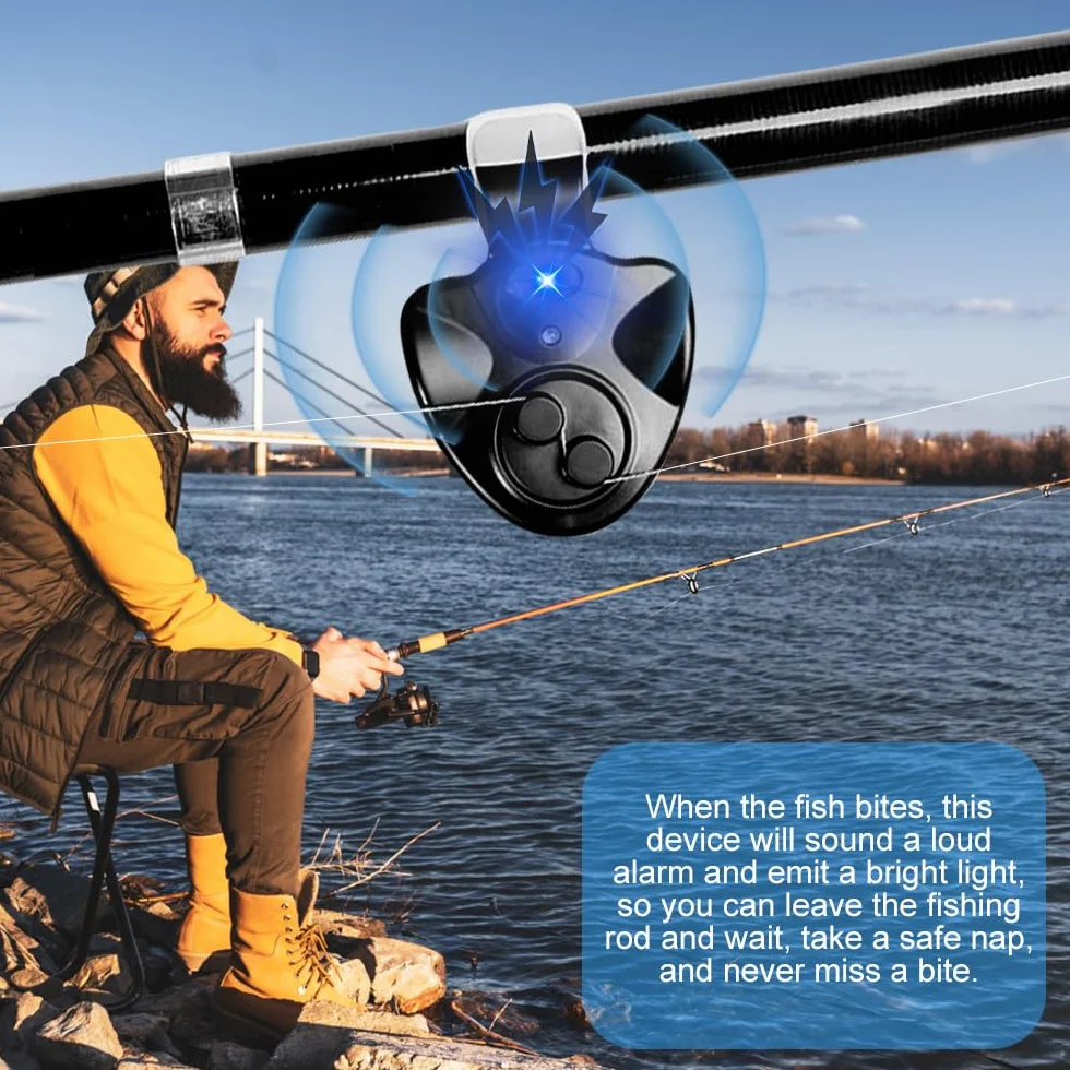 Mizikuu Lot de 3 détecteurs de touche électroniques à LED Light-Strike LED - Alarme de pêche avec détecteur de mouvement - Veilleuse - Pointe de canne à pêche à clip