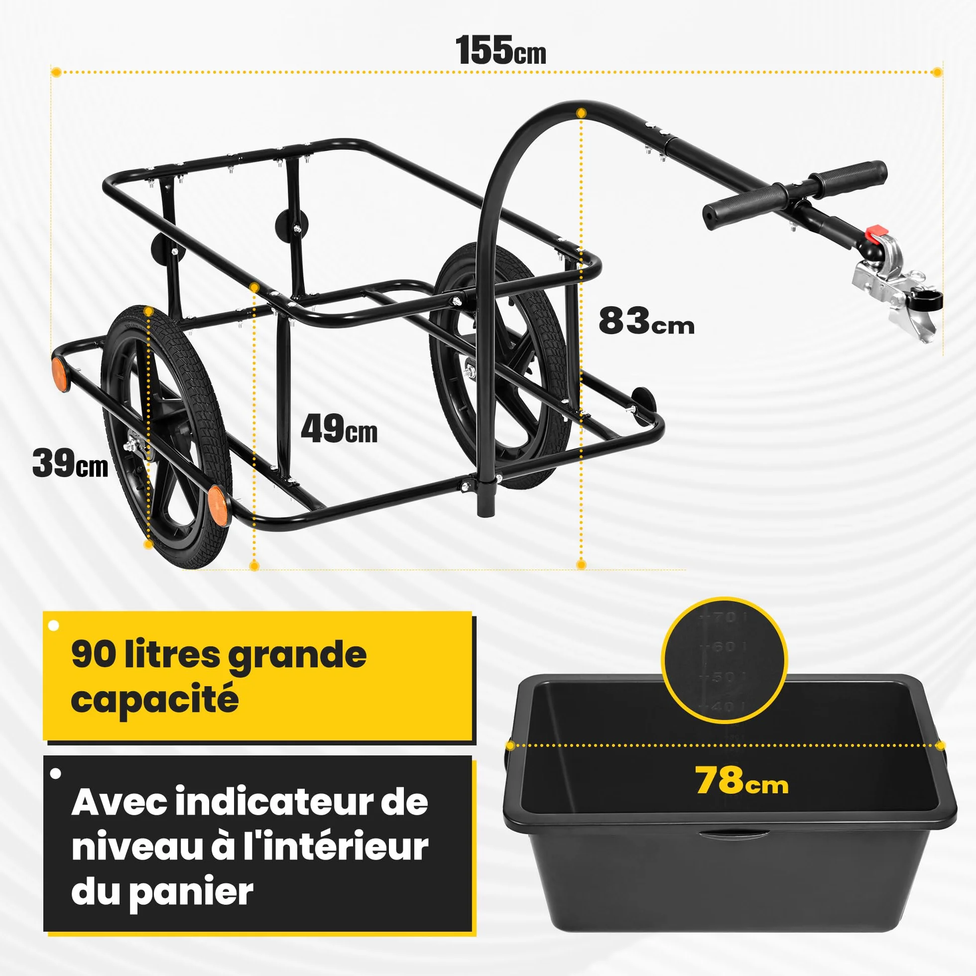 SAMAX Remorque de Vélo Chariot de Transport Haute Traction avec Poignée et Bâche