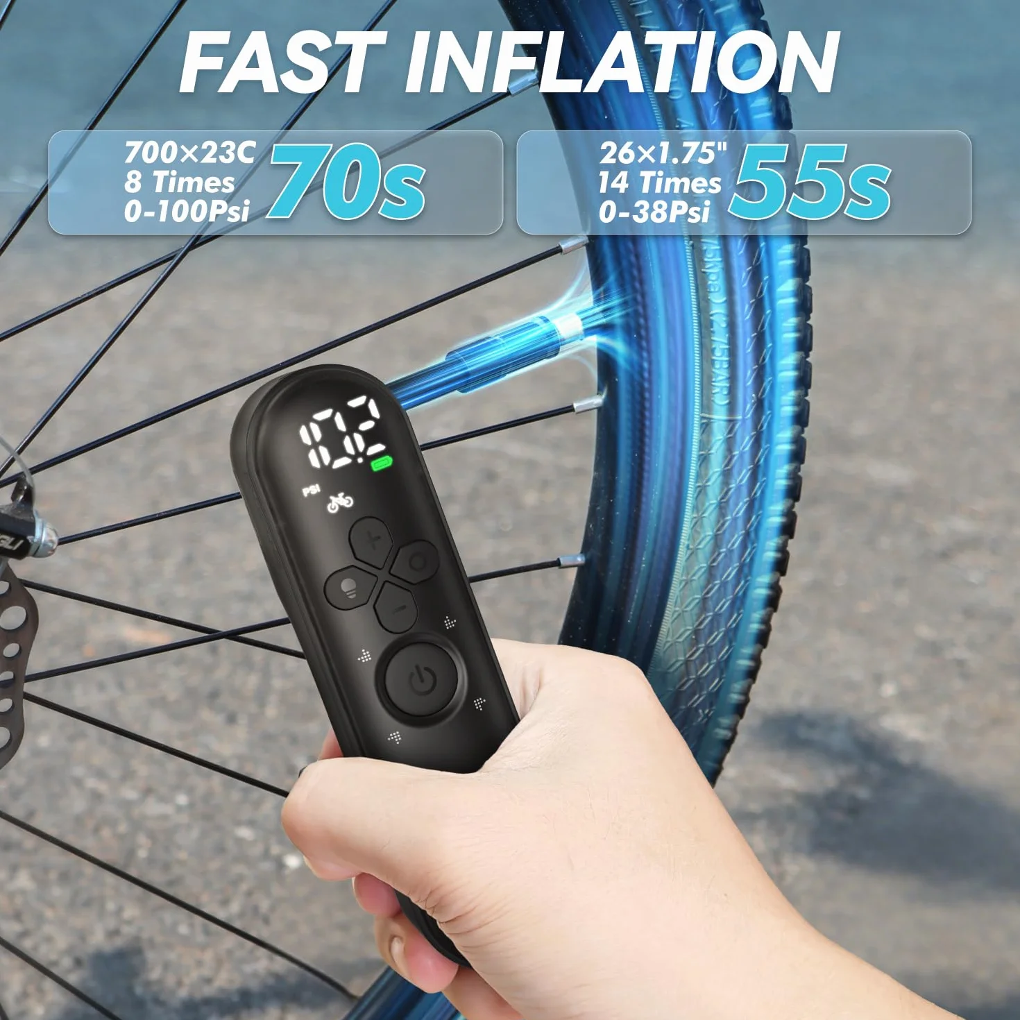 Pompe a Velo Electrique 150psi avec Manomètre Numérique, Mini Pompe Velo pour Vélo Route VTT Moto