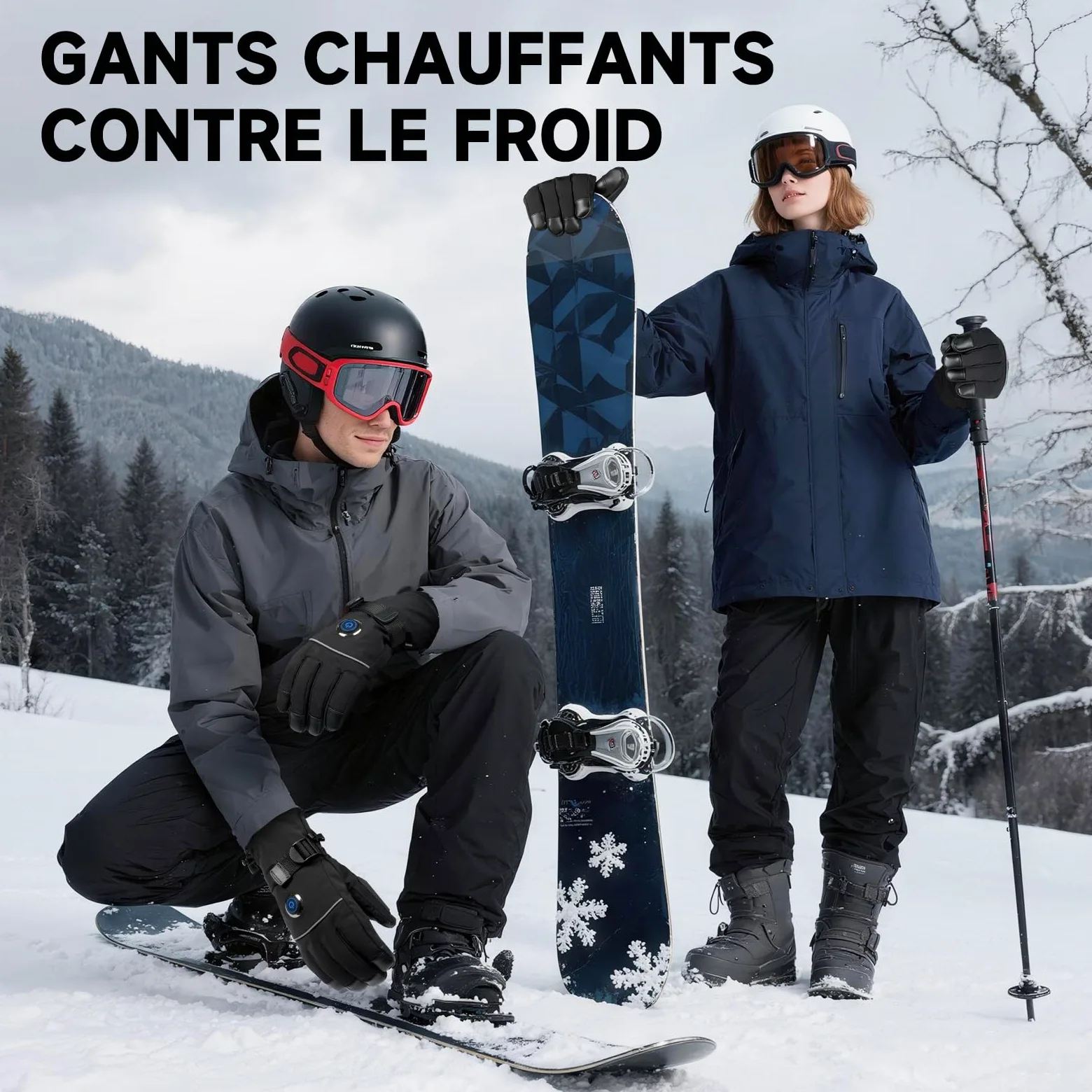 Gants Chauffants, 5V 6000mAh Électrique Rechargeable Gant Chauffant pour Homme Femme, 3 Niveaux De Chauffage Gants d'hiver Imperméables Écran Tactile pour Sports - Moto, Vélo
