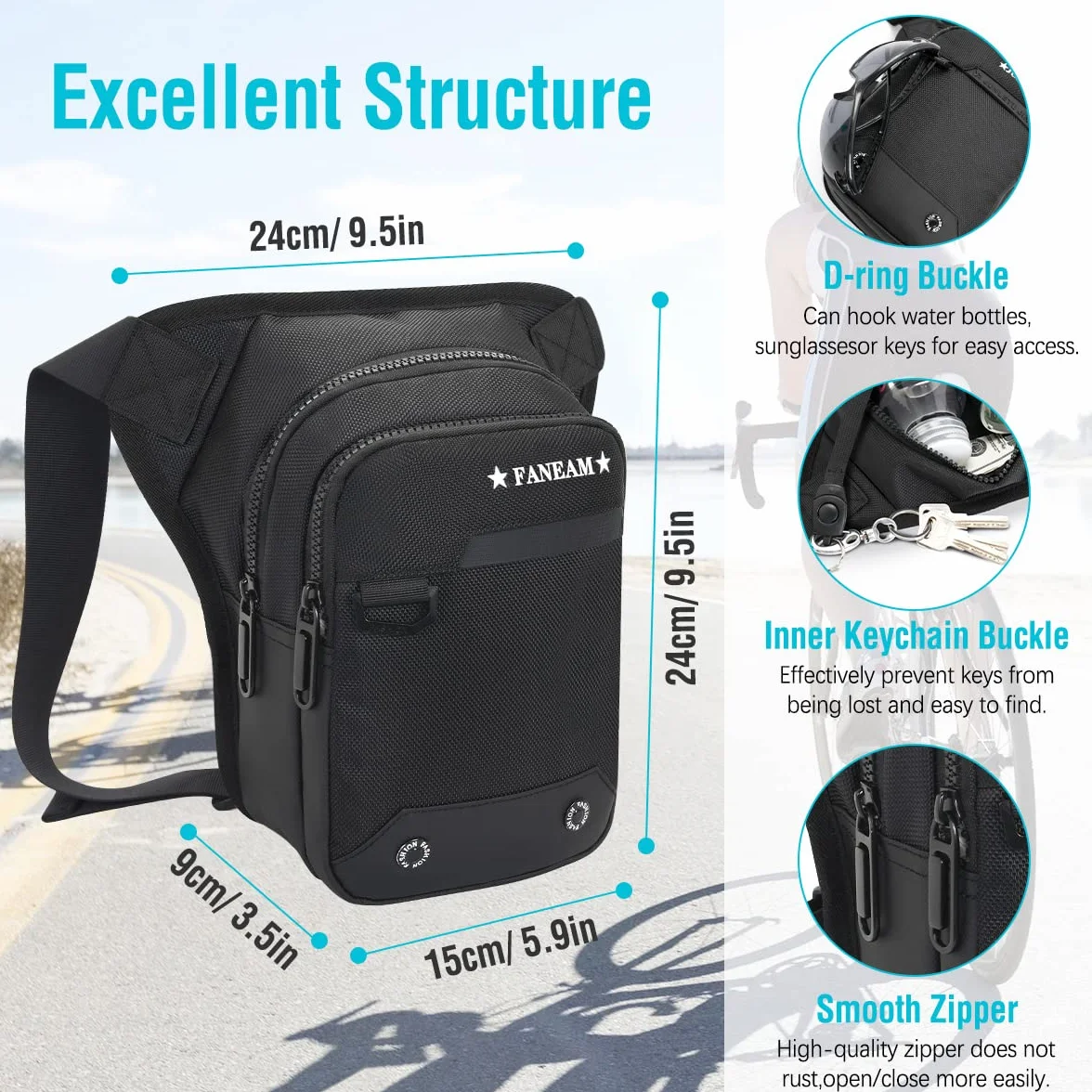 Sacoche de Jambe Moto Imperméable Homme Femme Tactique avec Sangle Réglable Amovible