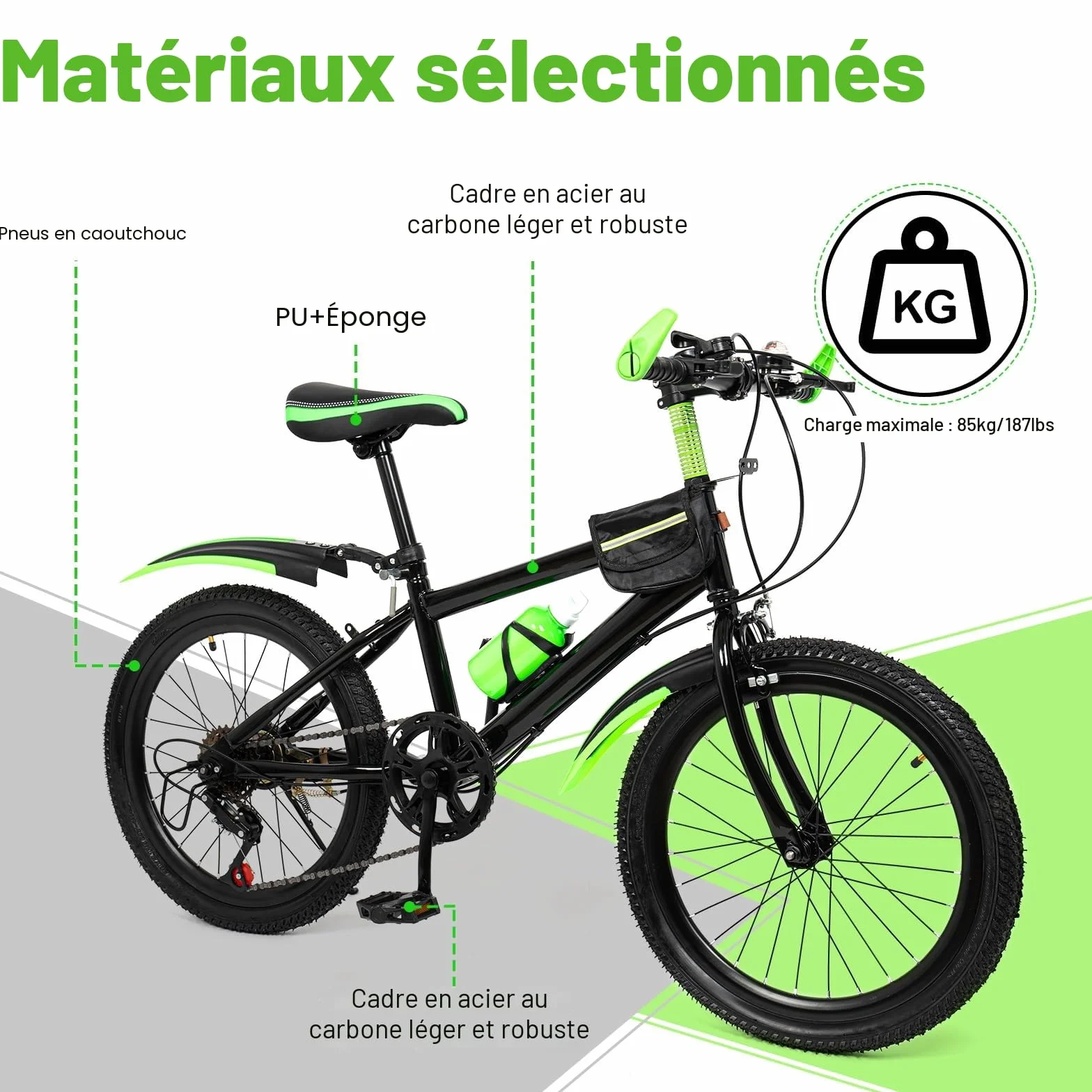 VTT 20 pouces suspension complète pour enfants 6-13 ans