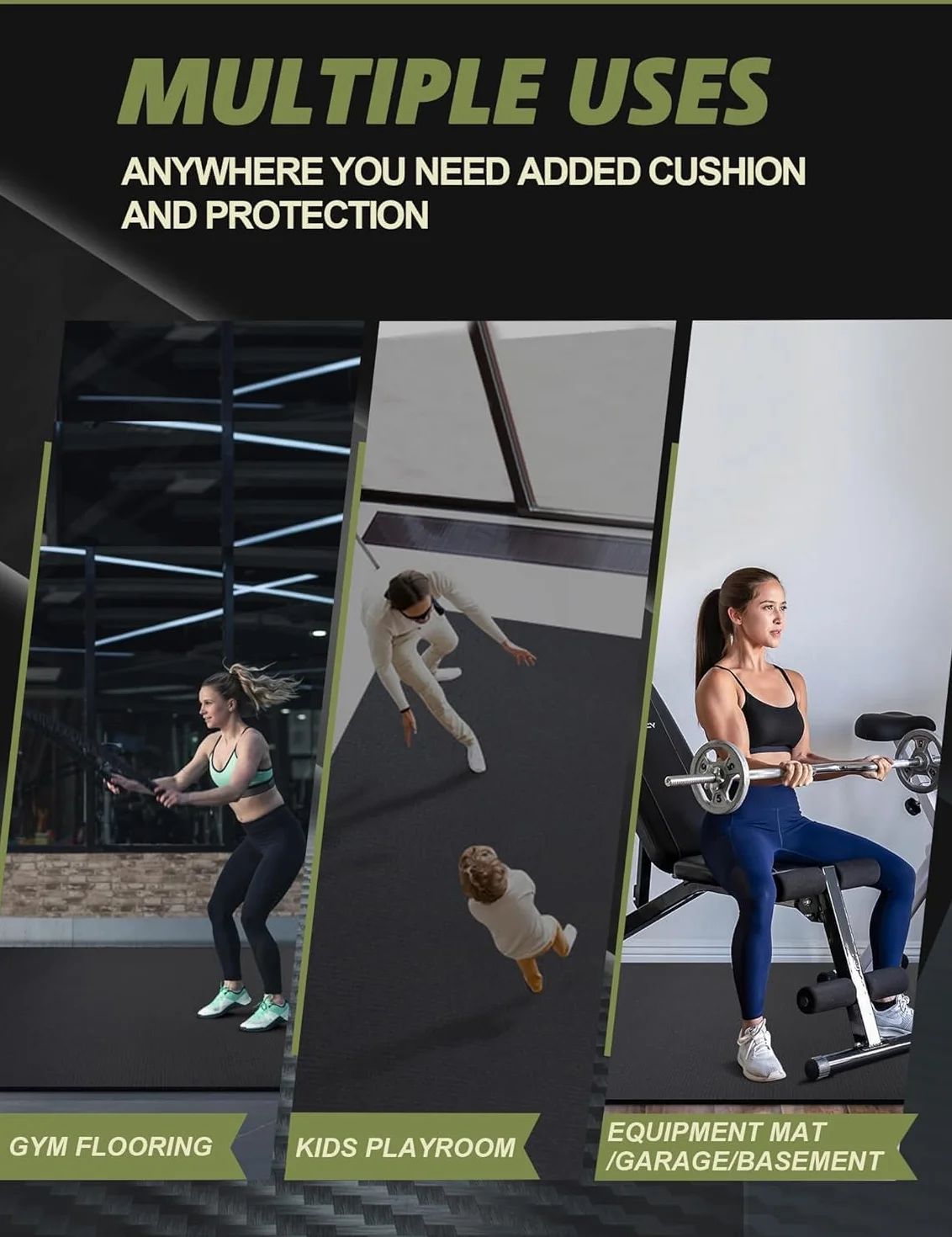 Innhom tapis de protection antidérapant et très résistant pour appareils de fitness et sport (213 x 152 x 0,7 cm, noir)