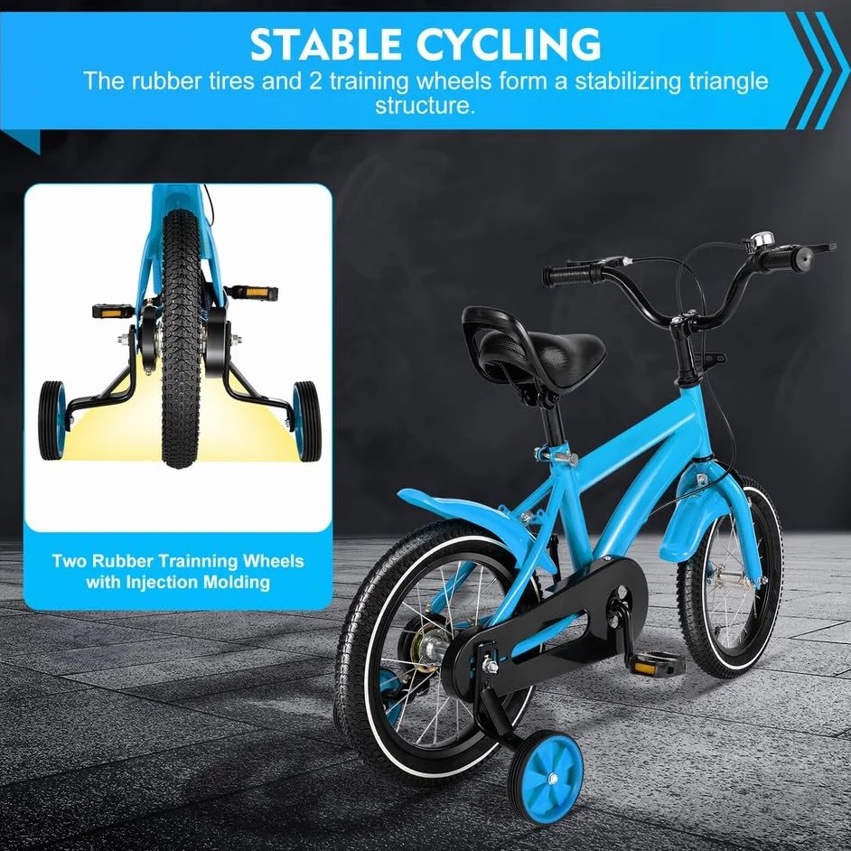 Vélo pour enfant 14 pouces à partir de 4 ans garçon fille avec roues d'entraînement freins à rétropédalage