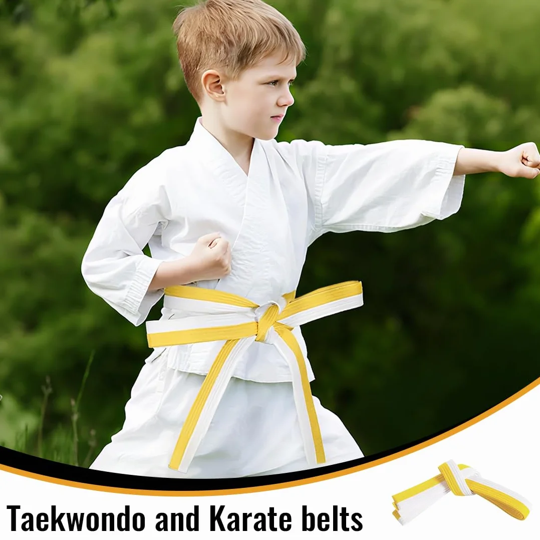 Ceintures d'Arts Martiaux Blanc et Jaune Judo Taekwondo Karaté 160cm