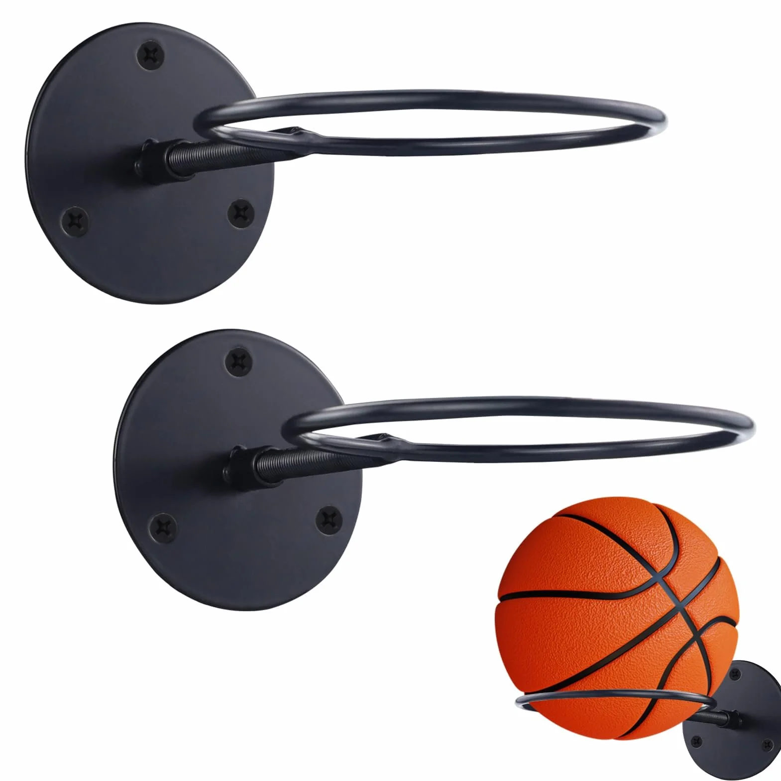 Lot de 2 supports muraux en métal pour basket-ball, football, volleyball (noir)