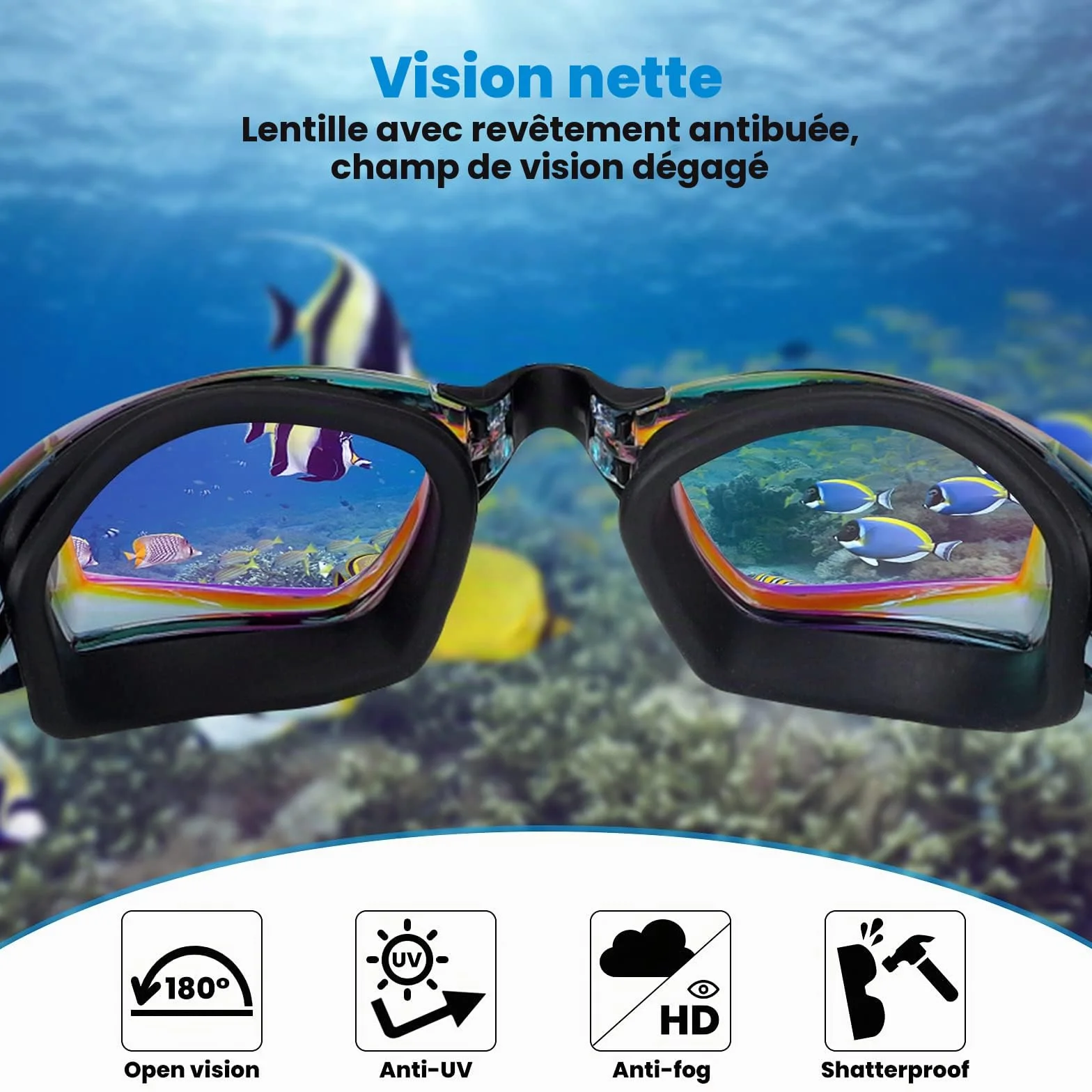 Lunettes de Natation Polarisées Anti-buée Protection UV Hommes Femmes Adultes