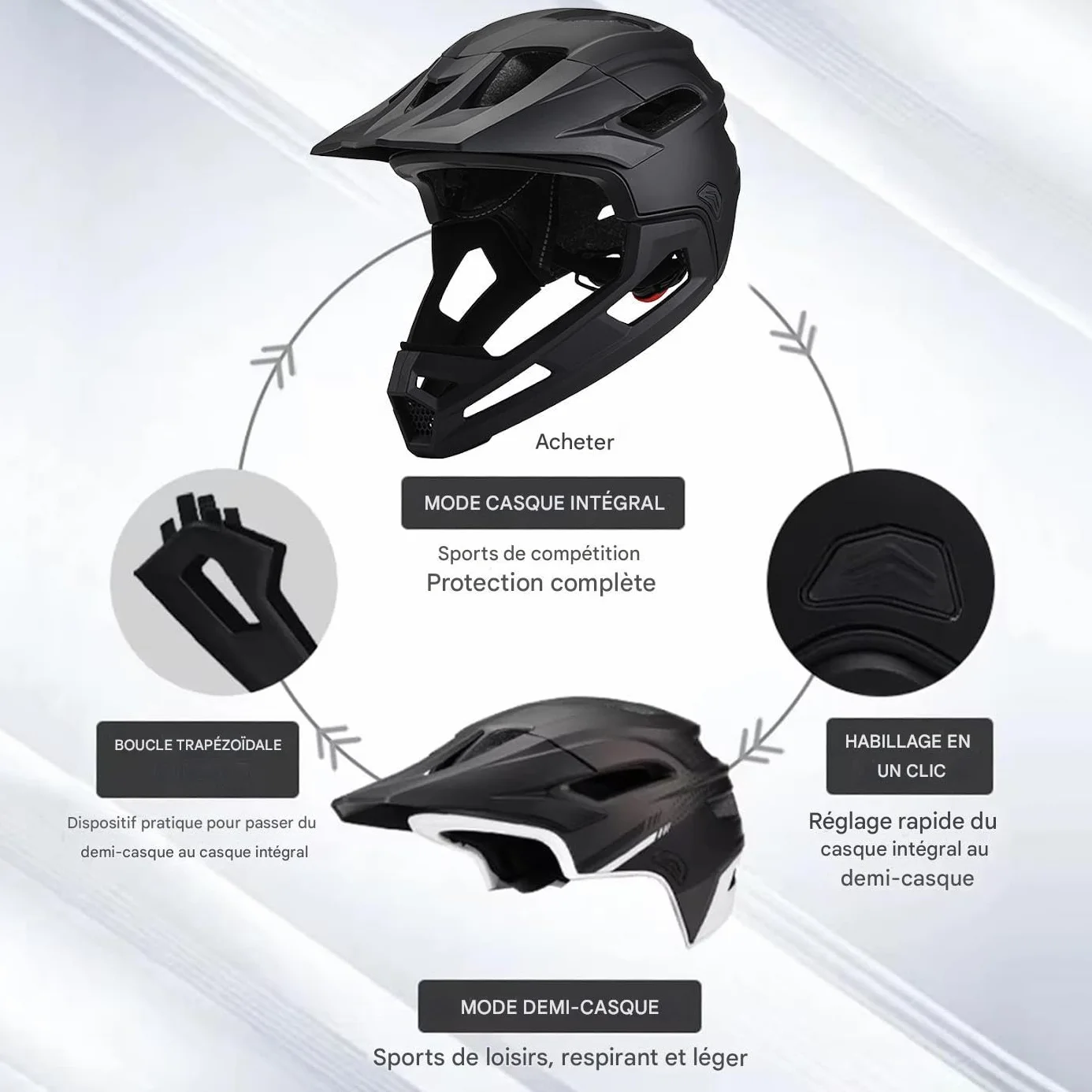 Casque Intégral VTT Adulte Avec Mentonnière Amovible et Visière Réglable Anti-Choc