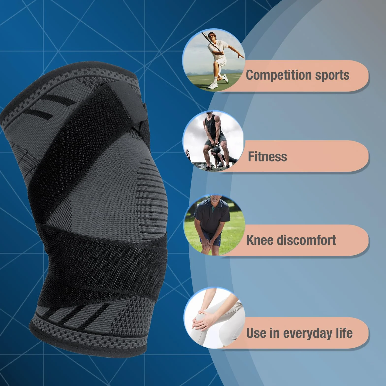 Genouillère Réglable 1 Paire Bandage Sport Compression Élastique Mixte Maintien Respirant Antidérapant Basketball Course Gymnase K51 L