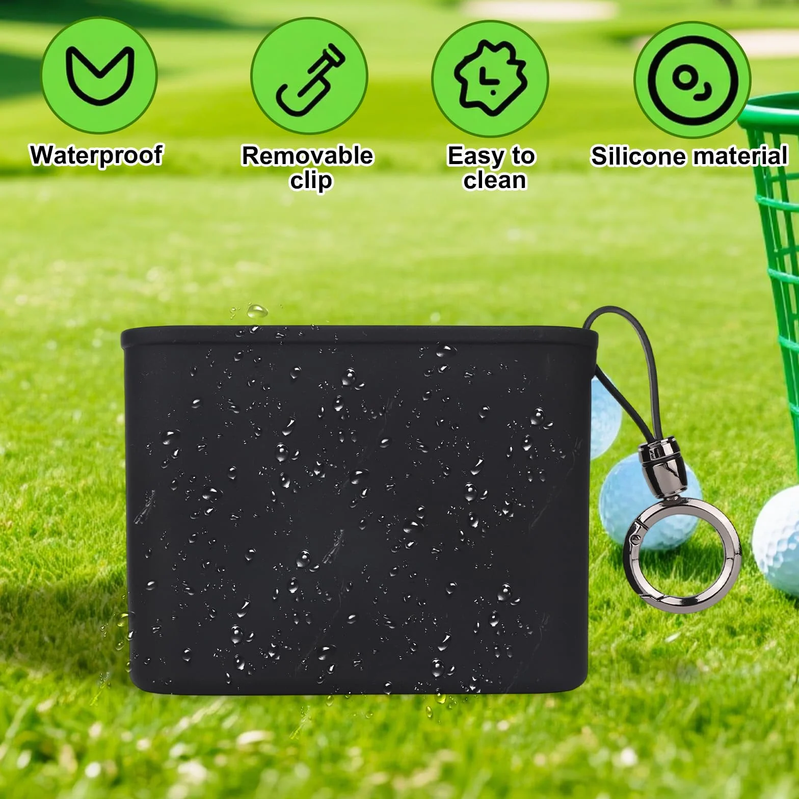 Penitue Sac de Nettoyage pour Clubs et Balles Golf, Silicone Pochette de Nettoyage Balles Golf Nettoie Les Rainures Étanche Lave-Balles Golfs & Clip Détachable Accessoires Sac Cadeaux pour Golfeurs