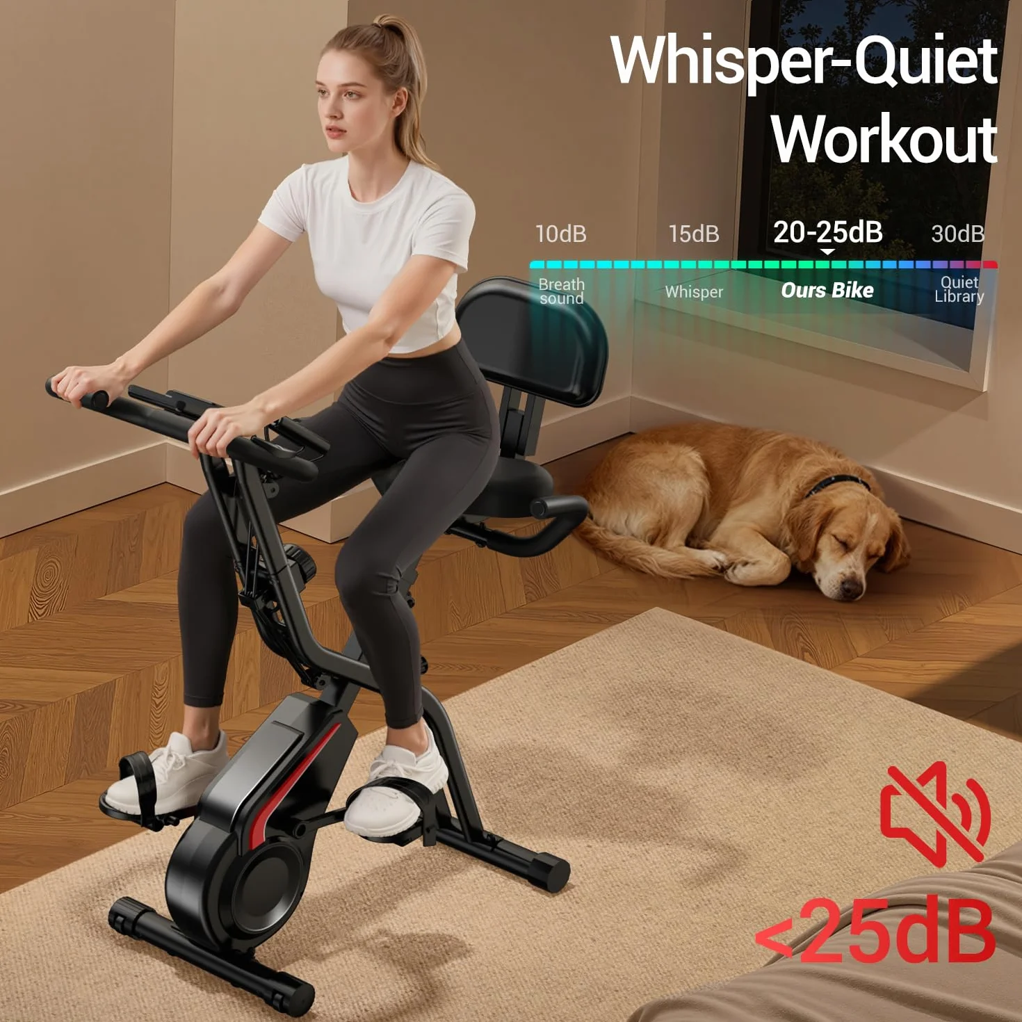 UMAY Velo d'appartement pliable 5-en-1 avec résistance 16 niveaux et surveillance fréquence cardiaque écran LED