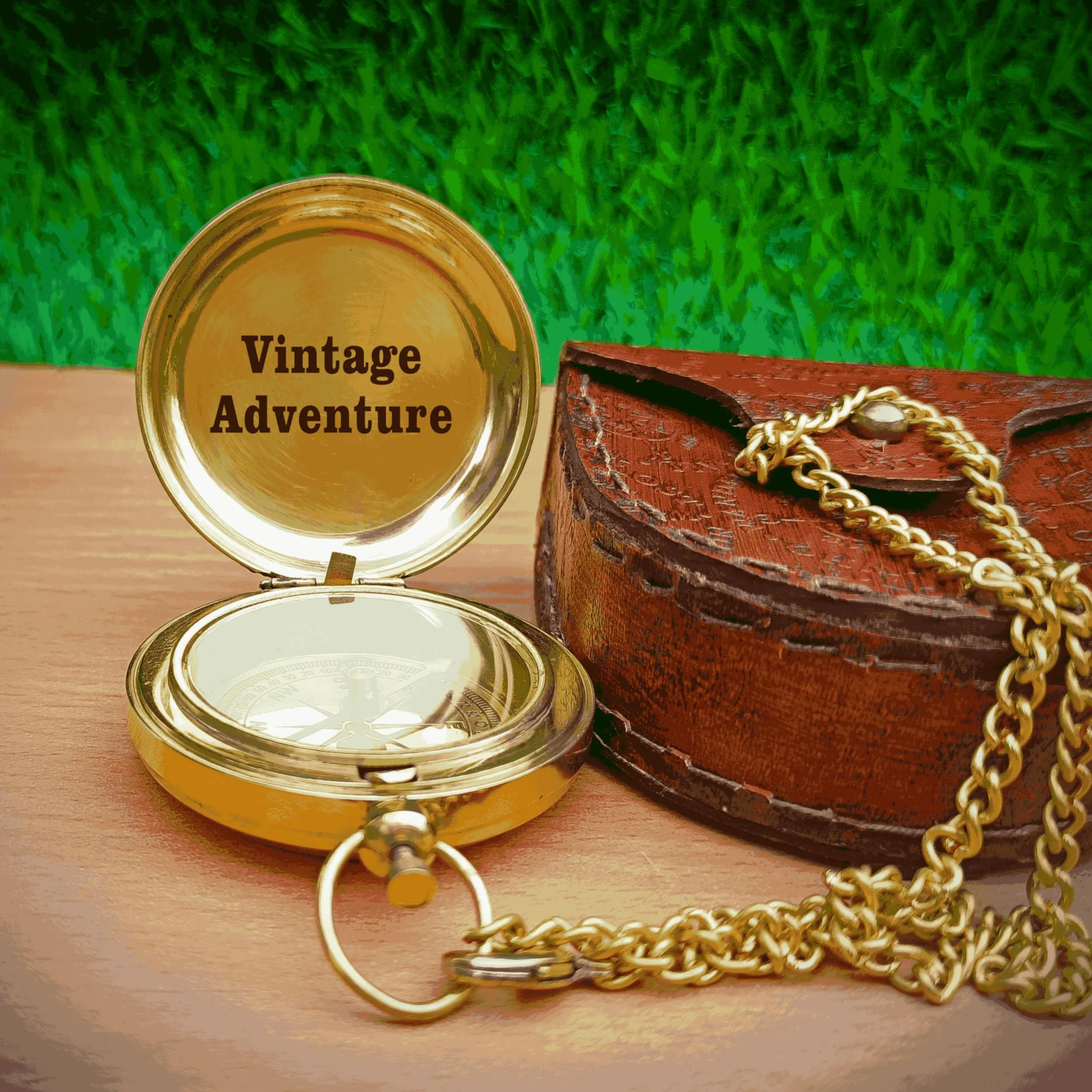 Boussole en laiton gravée personnalisée - 5,1 cm avec étui en cuir - Cadeau attentionné pour mari, mariage, anniversaire, retraite, extérieur et voyage