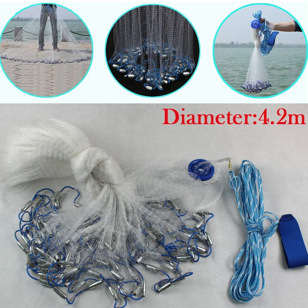 Filet de pêche portable 3/4,2/5,4/6,6 m - Filet de pêche - Filet de pêche - Filet de pêche - Filet de pêche avec couleur, corde épaisse, filet dense