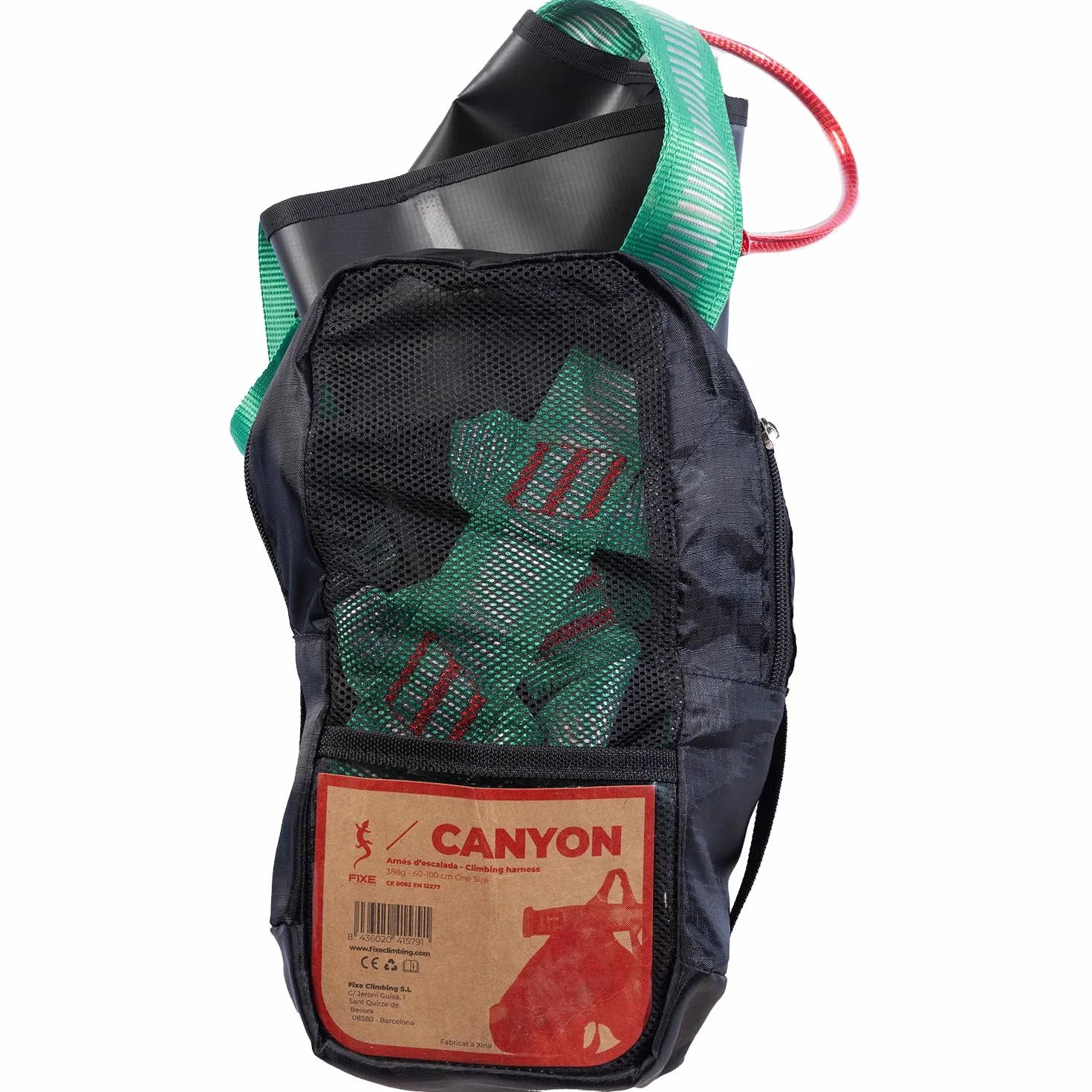 Harnais pour canyoning EN12277 taille réglable 120 cm boucles verrouillage coutures sécurité zones renforcées sac respirant