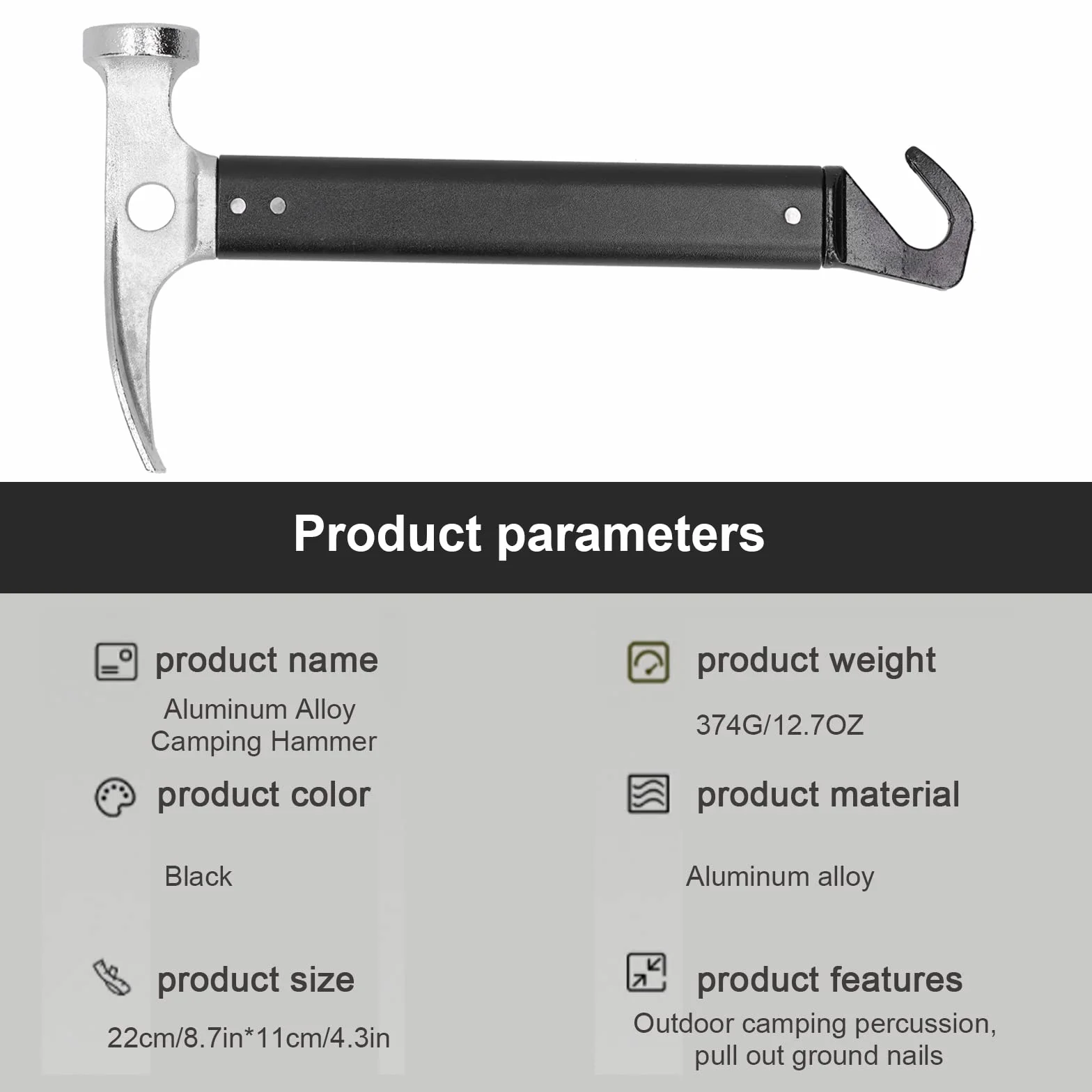 OUKENS Marteau de Camping, 22cm Piquet de Tente extracteur, Maillet en Alliage d'aluminium, Mini Outil extérieur Portable, Marteau De Tente Outil Multifonctionnel pour intérieur et extérieur