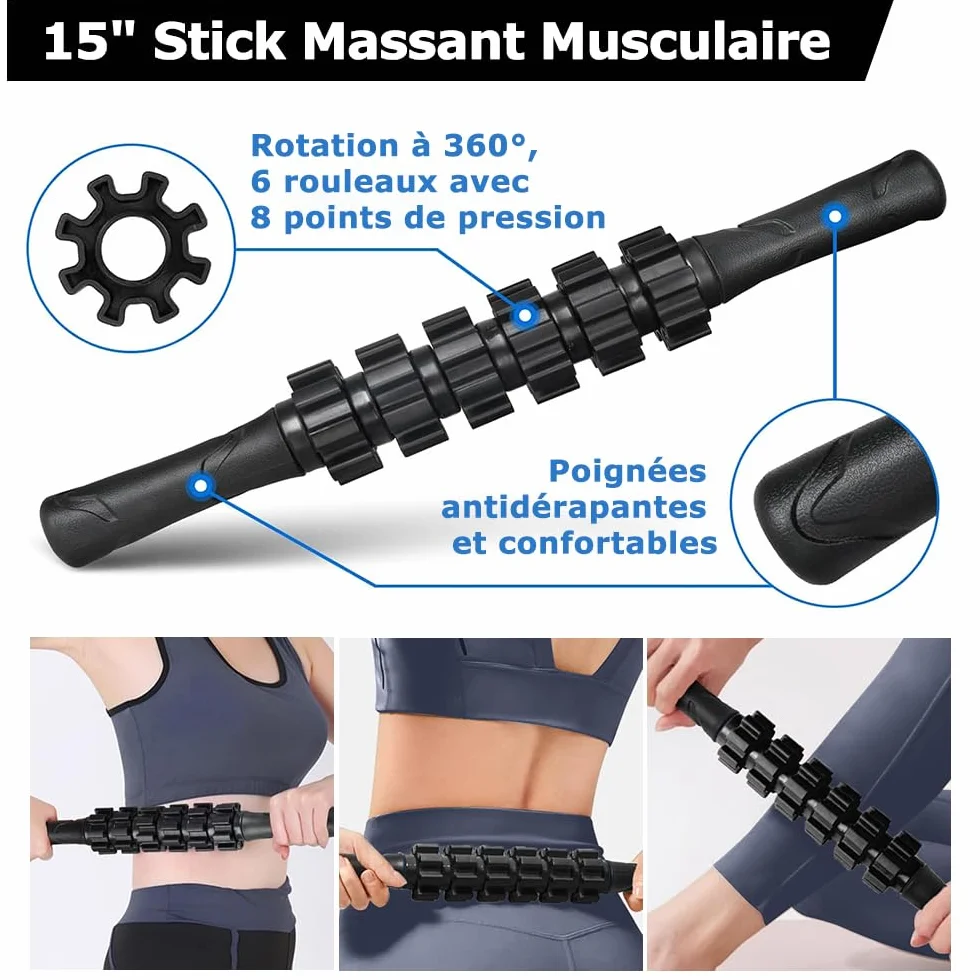 Qveetry Rouleau de Massage Mousse avec Bâton Musculaire, Balles, Bandes de Résistance