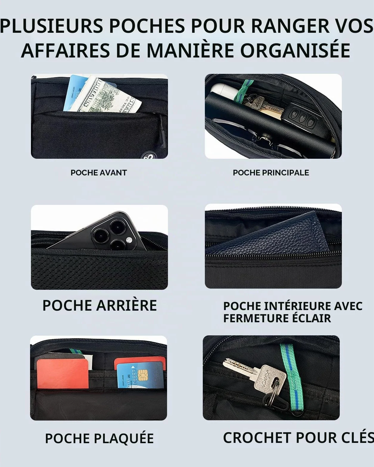 Waterfly Sac Banane Homme Femme Étanche Unisexe Petite Sacoche de Sport Ceinture Randonnée Cyclisme Ville Noir