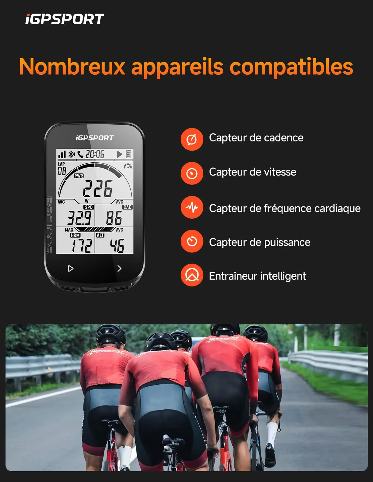 iGPSPORT BSC100S Compteur Velo sans Fil et CAD70 Capteur de Cadence