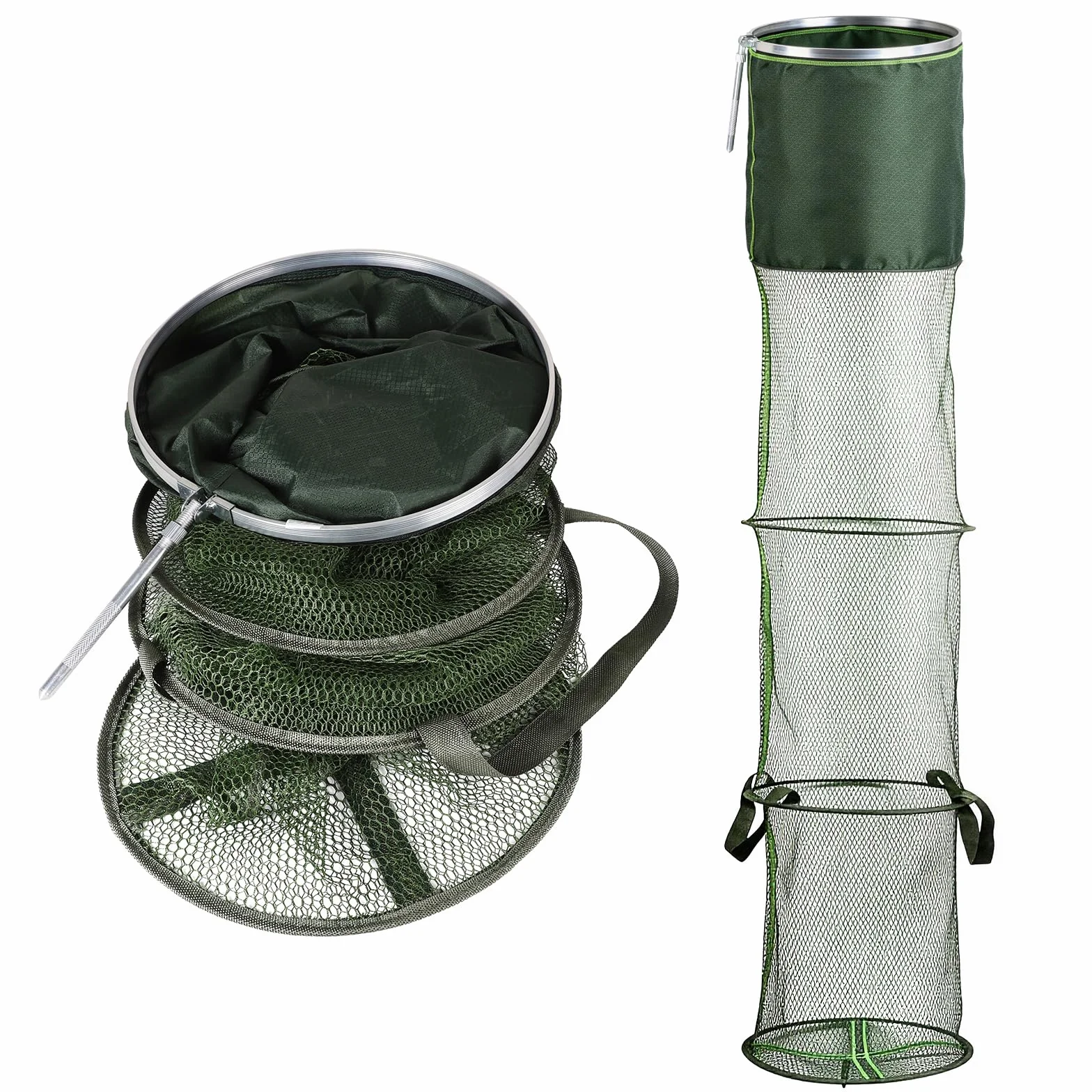 SWAWIS Filet de Maille des Poissons Pliable 170x33x33cm/200x33x33cm, Nylon et Alliages d'Aluminium, Panier à Poissons pour Conservation Temporaire du Poisson Crevettes Crabes Pendant la Pêche
