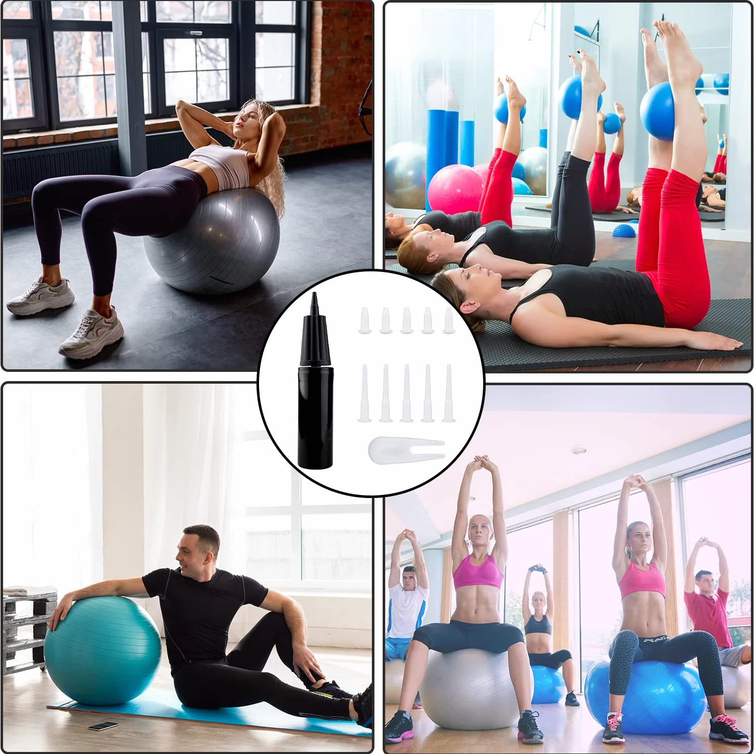 LUTER Kit de Pompe à Ballon Fitness, Pompe Manuelle avec Extracteur de Bouchon et Bouchons (12 Pièces)