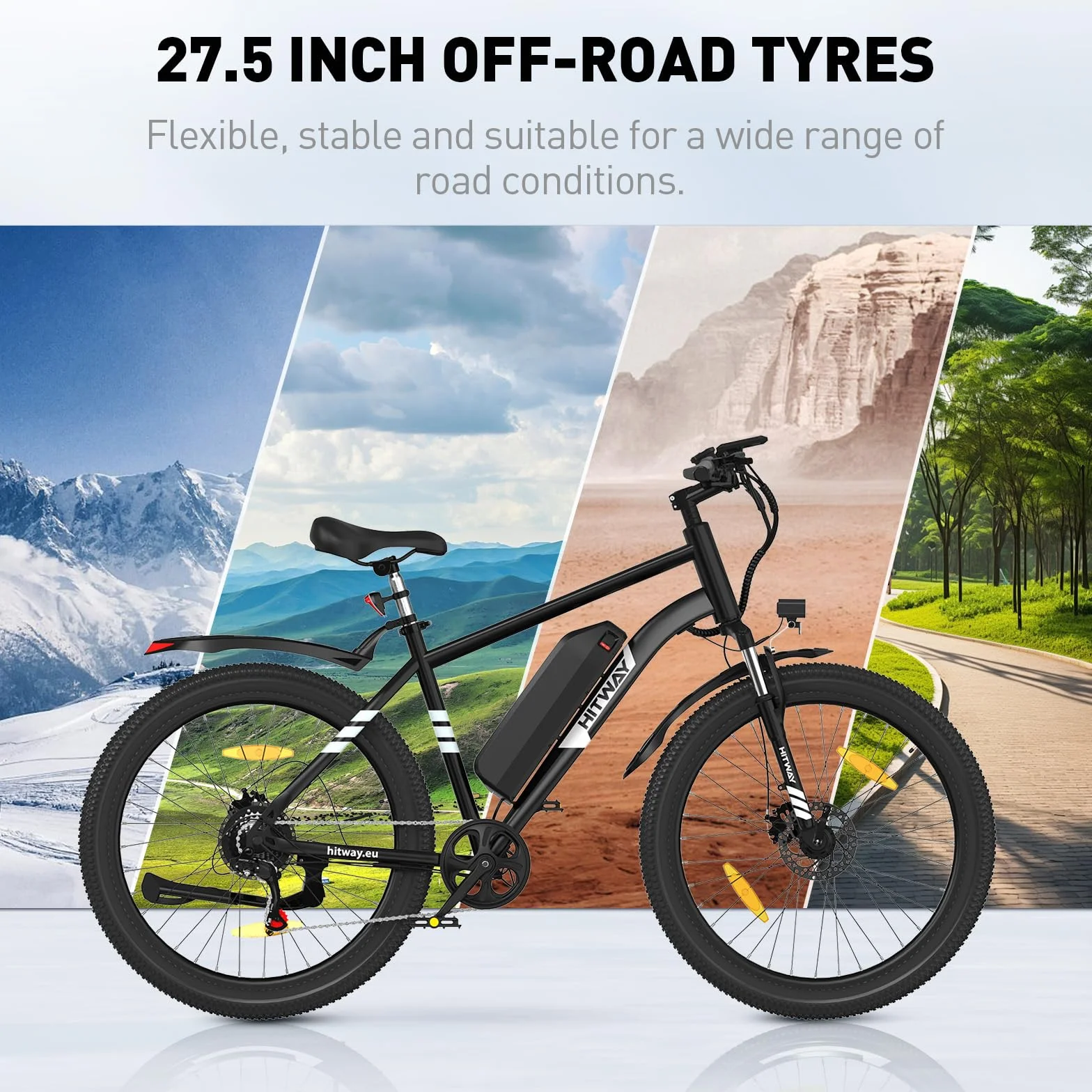 HITWAY Vélo Électrique VTT 27,5" 26" Pneu Batterie Lithium Amovible 36V13Ah 48V15,6Ah Autonomie 60-100km 250W Moteur Adulte