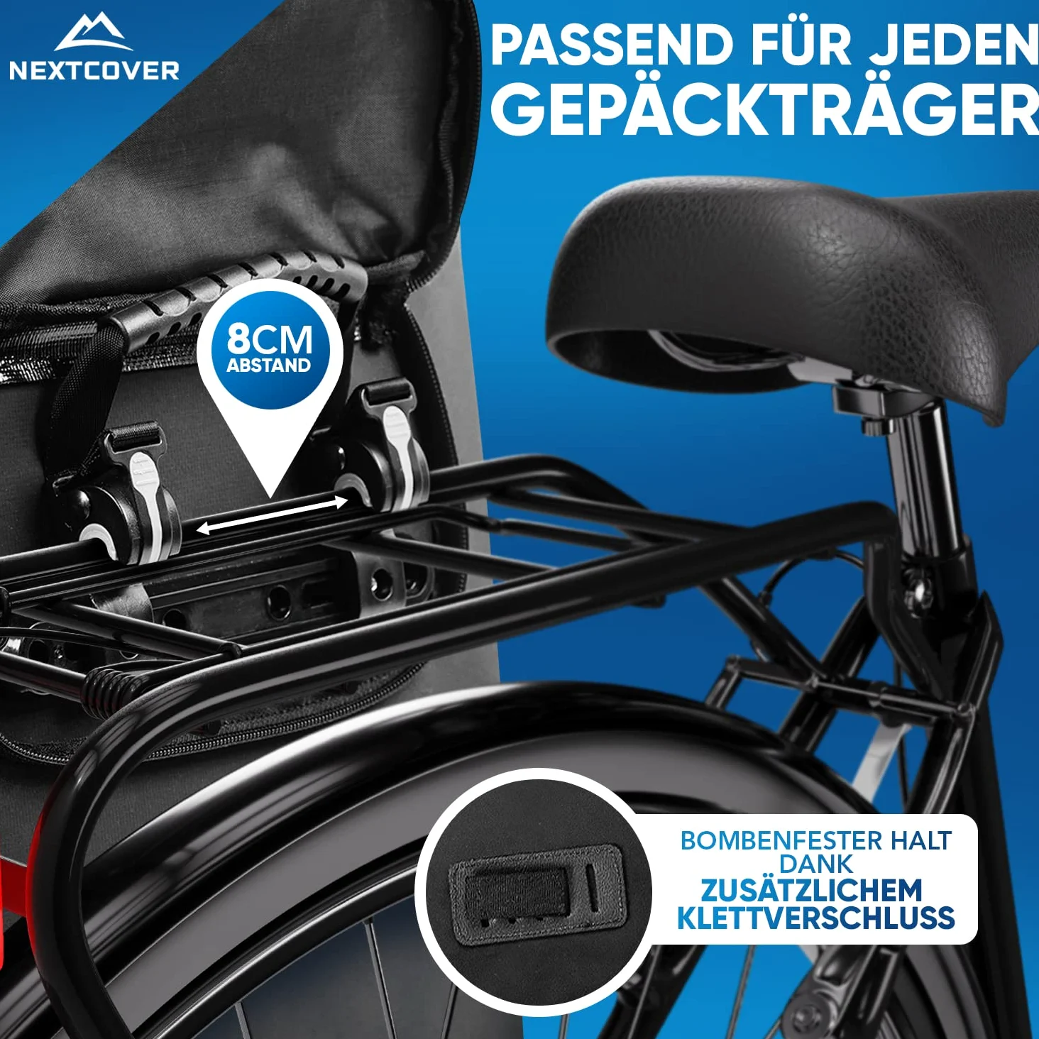 Nextcover® Aquashield Sacoche de vélo 3 en 1 pour porte-bagages - Sac à dos et sac à bandoulière - 25 l - Étanche