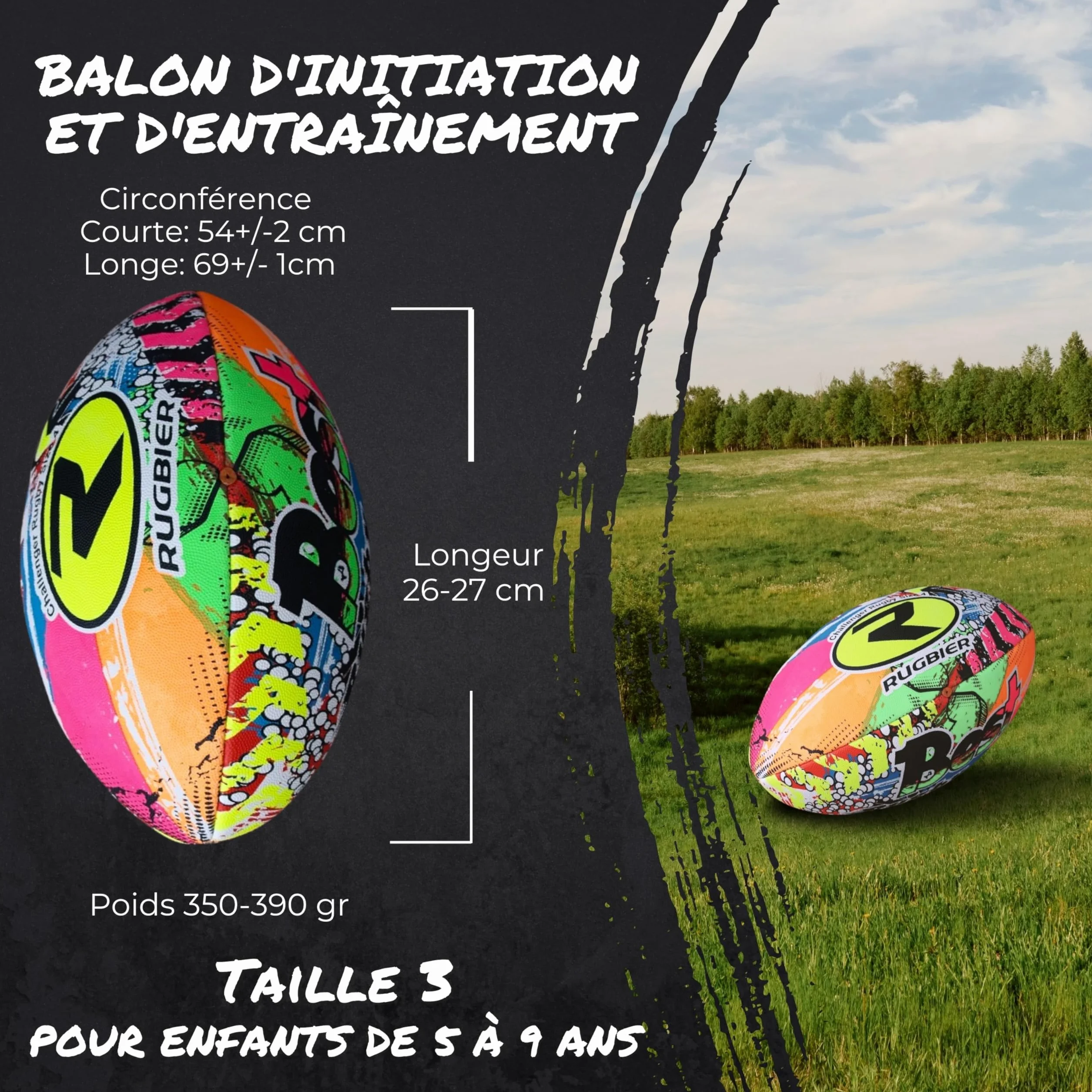 Ballon de Rugby Enfants T3 – Ballon École Initiation Entraînement Design Exclusif