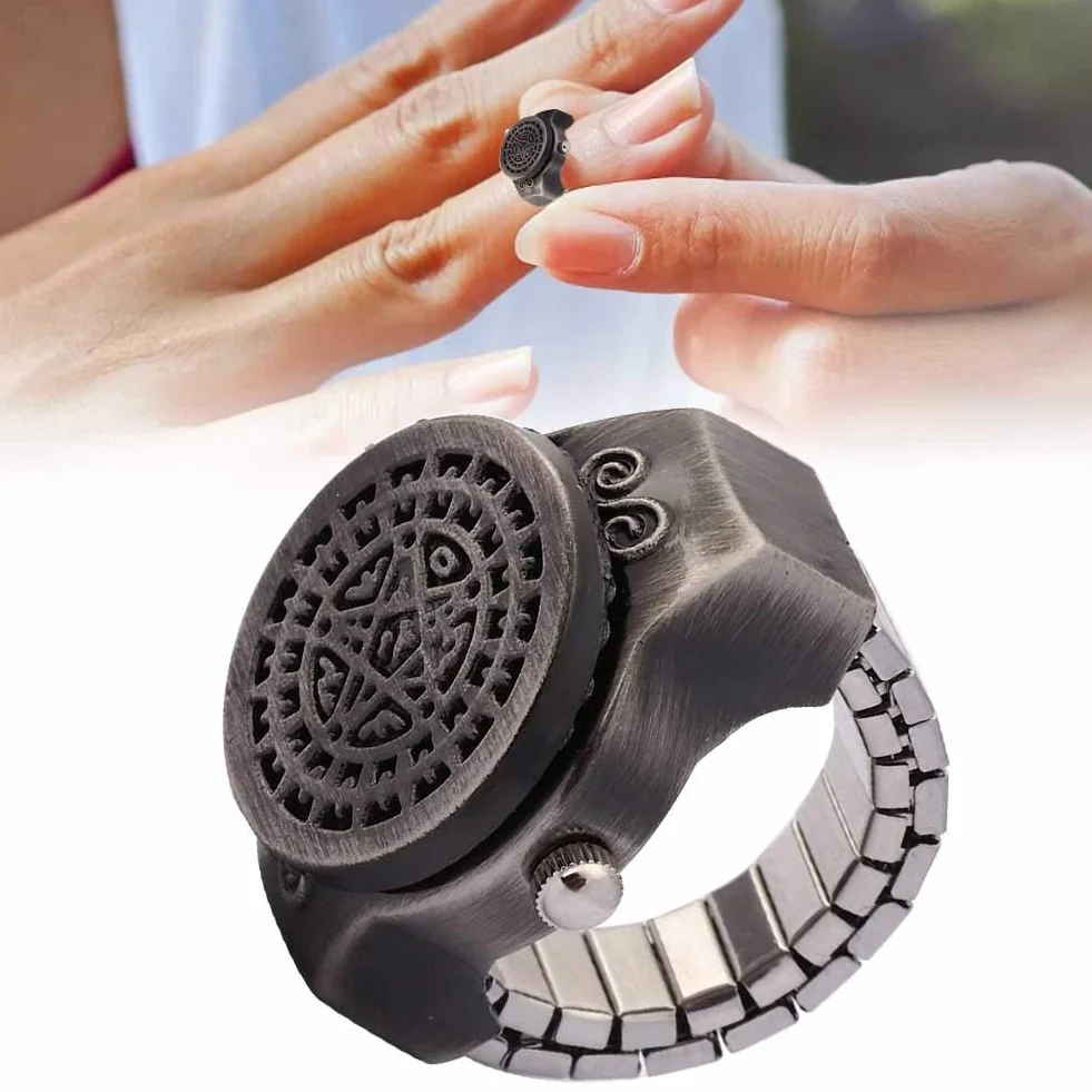 Pongnas Ring Watch Vintage Quartz Horloge à Doigt Flip Up Couvercle Hommes