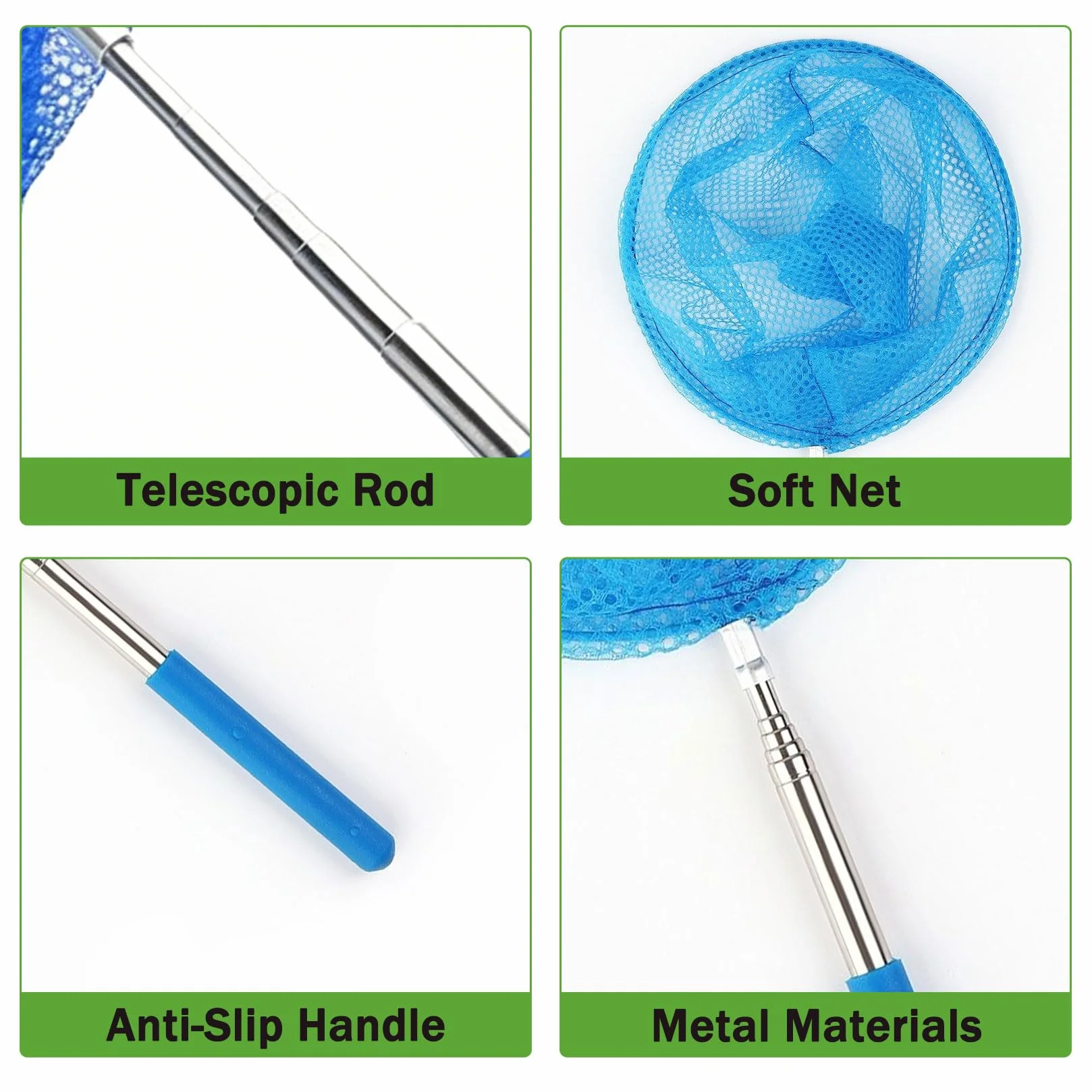Épuisette télescopique Lot de 4 Épuisettes et 4 Seaux Pliables Filet à Papillons Pêche Extérieur