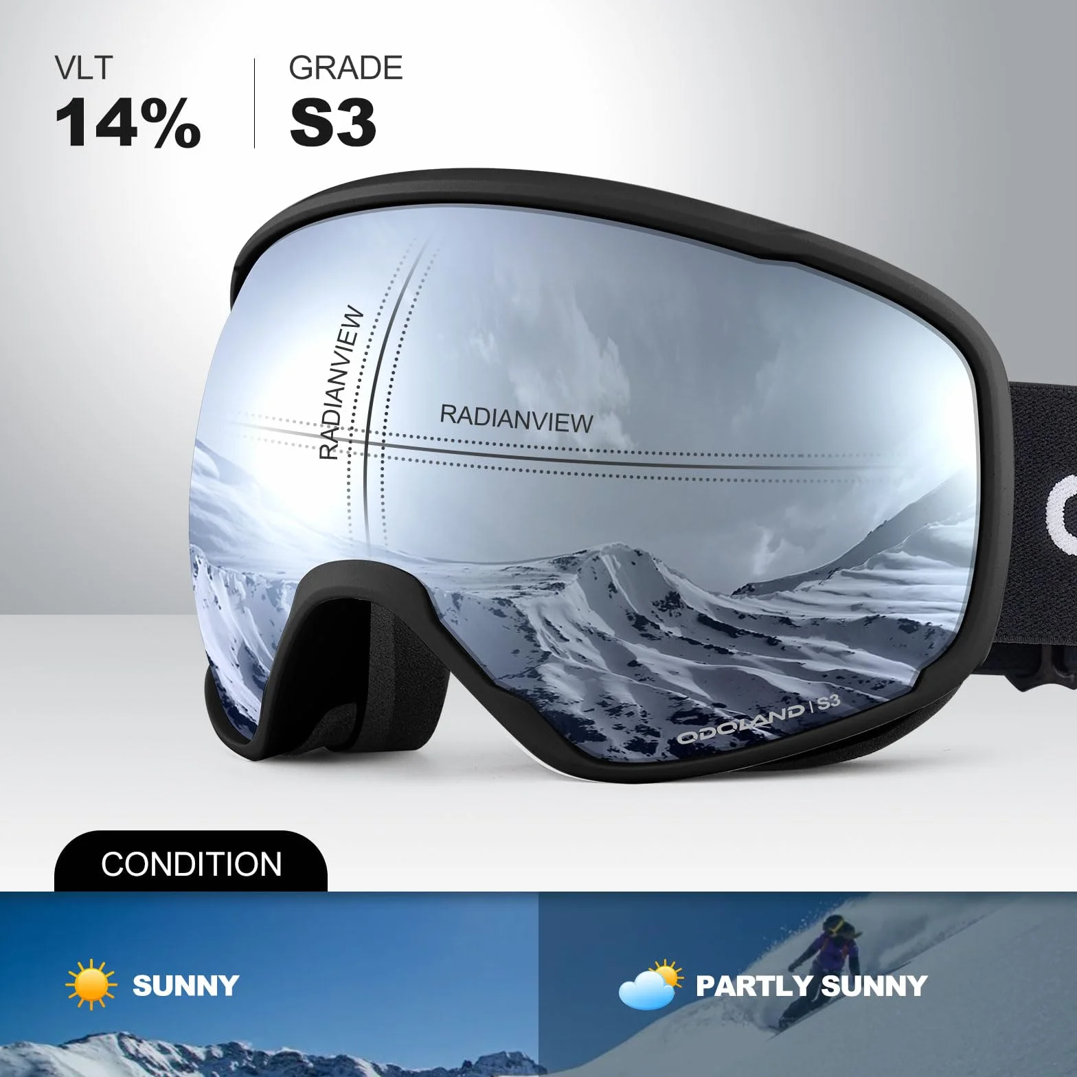 Odoland Lunettes de Ski Masque Snowboard Anti-UV400 Anti-Buée OTG Sphérique