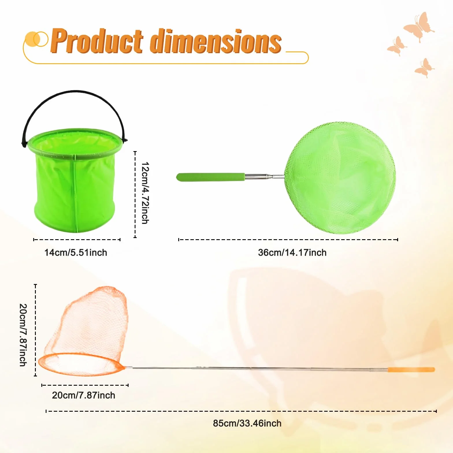 4 Pièces Filet À Papillon Enfant,Filets Télescopiques À Papillons Seaux Pliables Filet Papillon Epuisette Peche Enfant Enfants Filet Pêche Extensible Insectes Filets pour Catching Insects Fishing Play