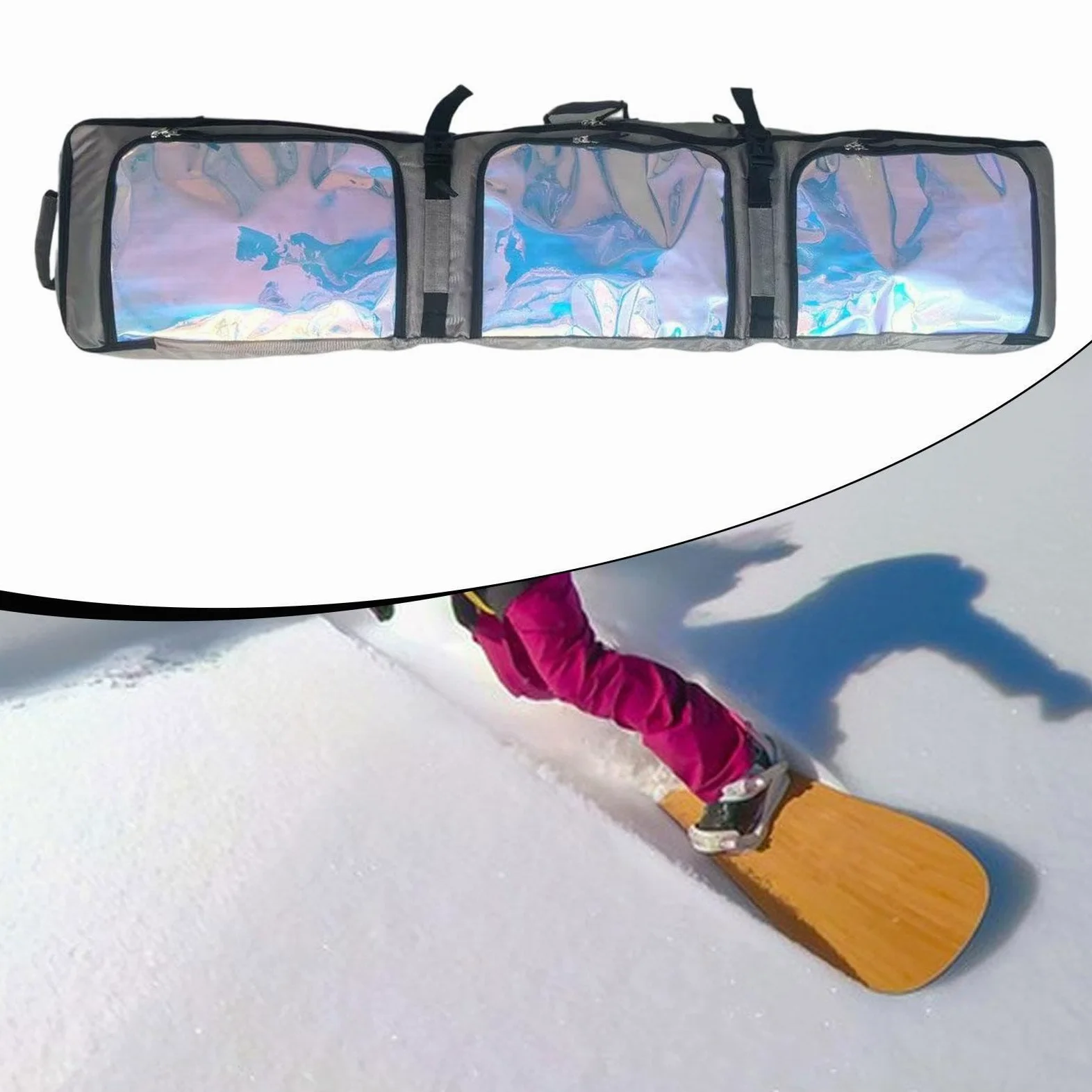 Snowboard Double avec roulettes, étui Rangement en Tissu imperméable, Rangement pour équipement et vêtements pour Le Snowboard en extérieur, Gris