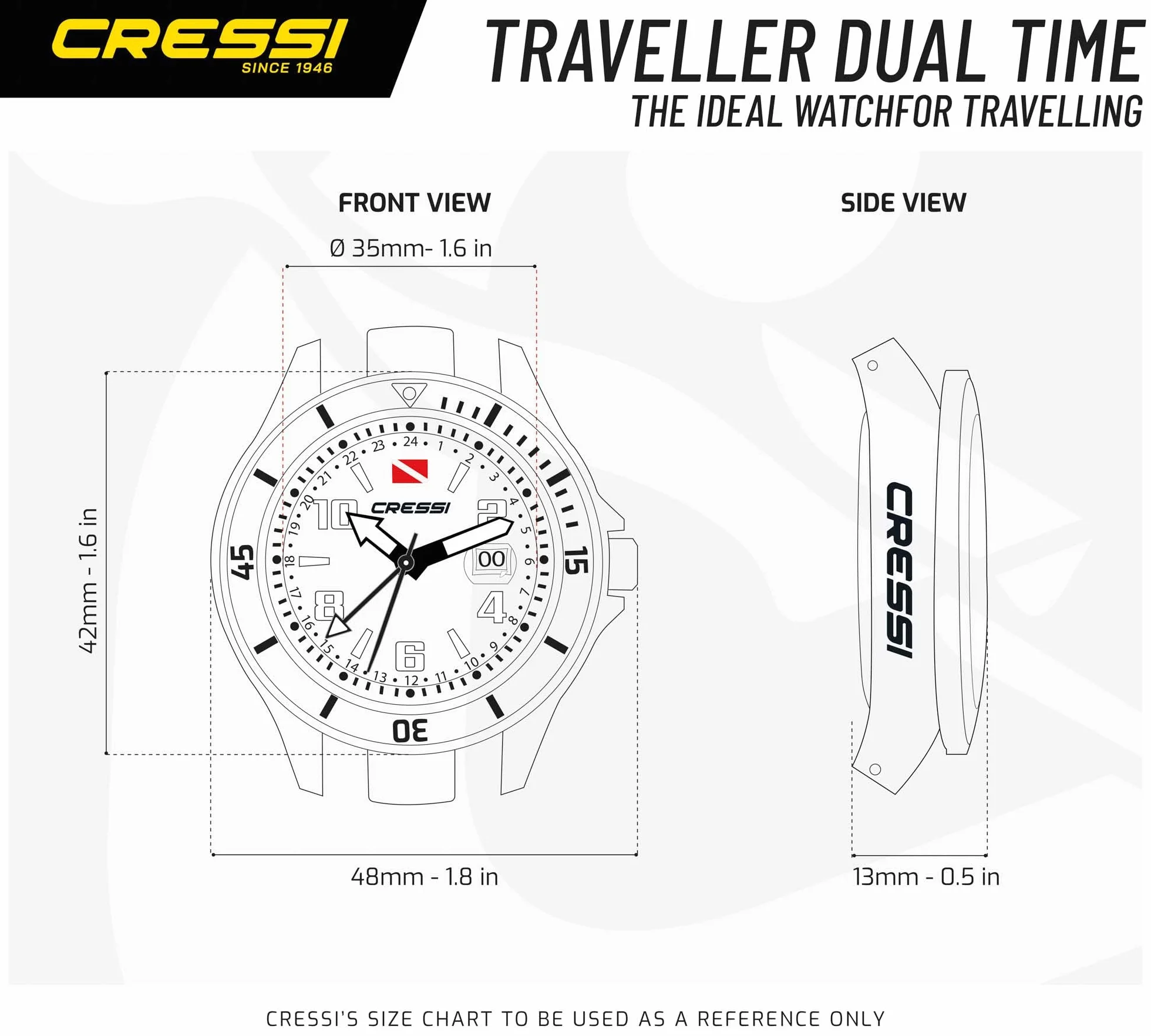 Cressi Traveller Dual Time Montre de Plongée 200m 20ATM
