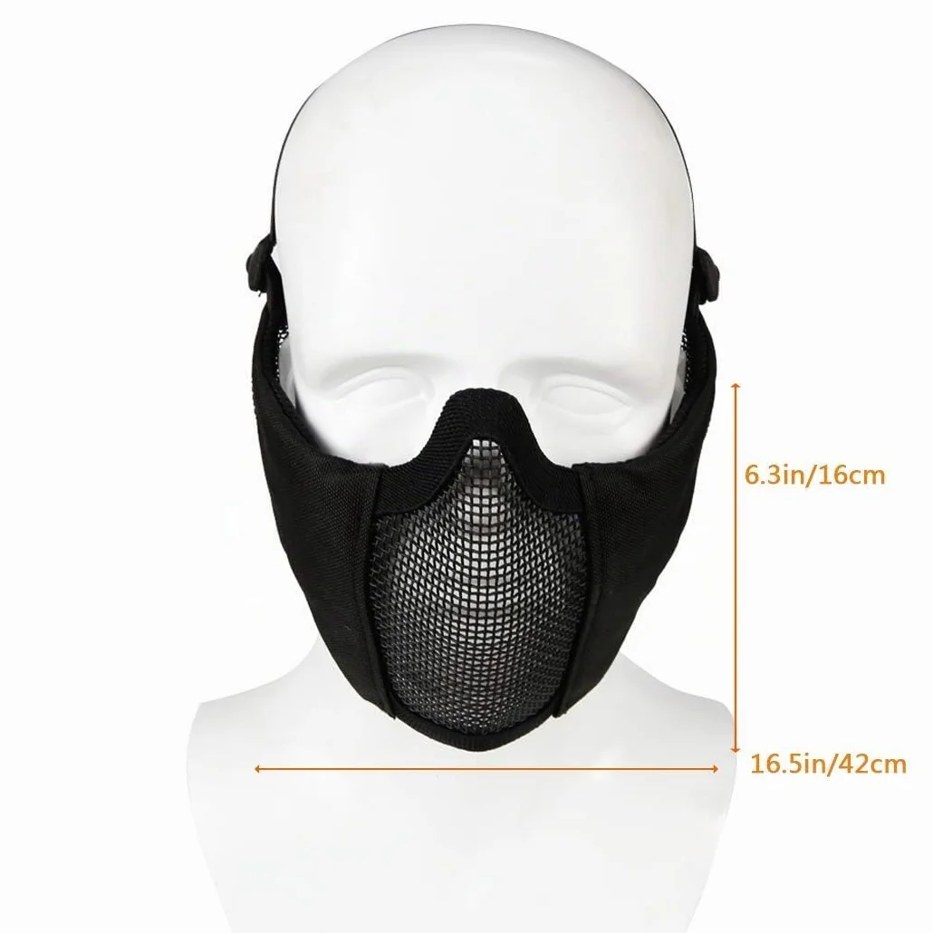 Demi-masque pliable airsoft en maille avec protection auditive pour paintball chasse