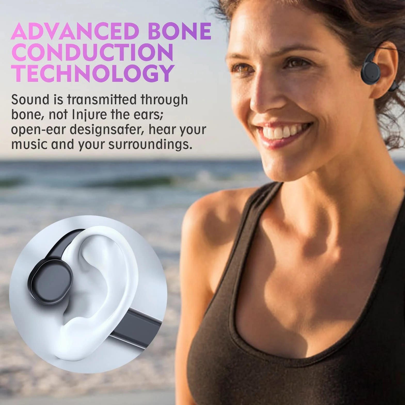 Casque à conduction osseuse IP68 Bluetooth 5.0 Open Ear lecteur MP3 mémoire 8G natation course cyclisme