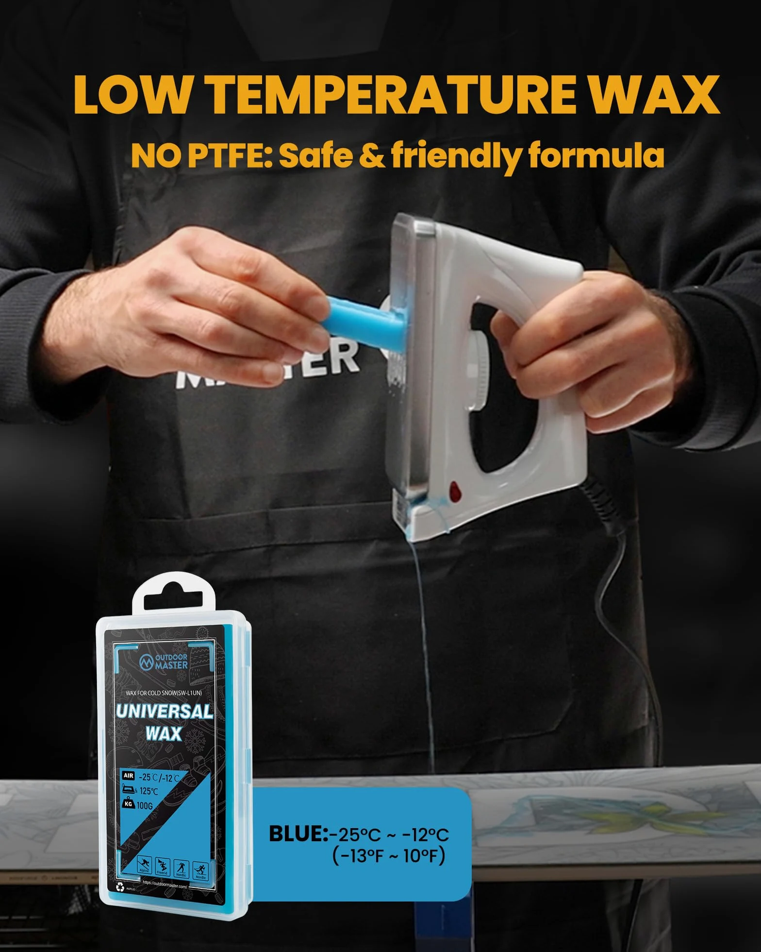 OutdoorMaster Kit de réglage et d'épilation à la cire pour ski et snowboard avec fer à cirer, cire universelle, accordeur de bord, brosse, grattoir de cire, Ptex, vis de fixation, bande en caoutchouc